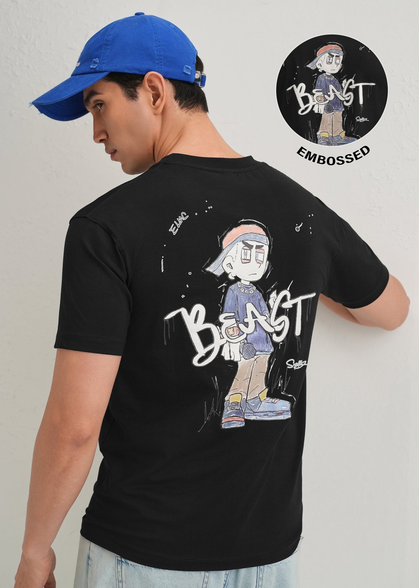 Black Textured Embossed Print T-Shirt