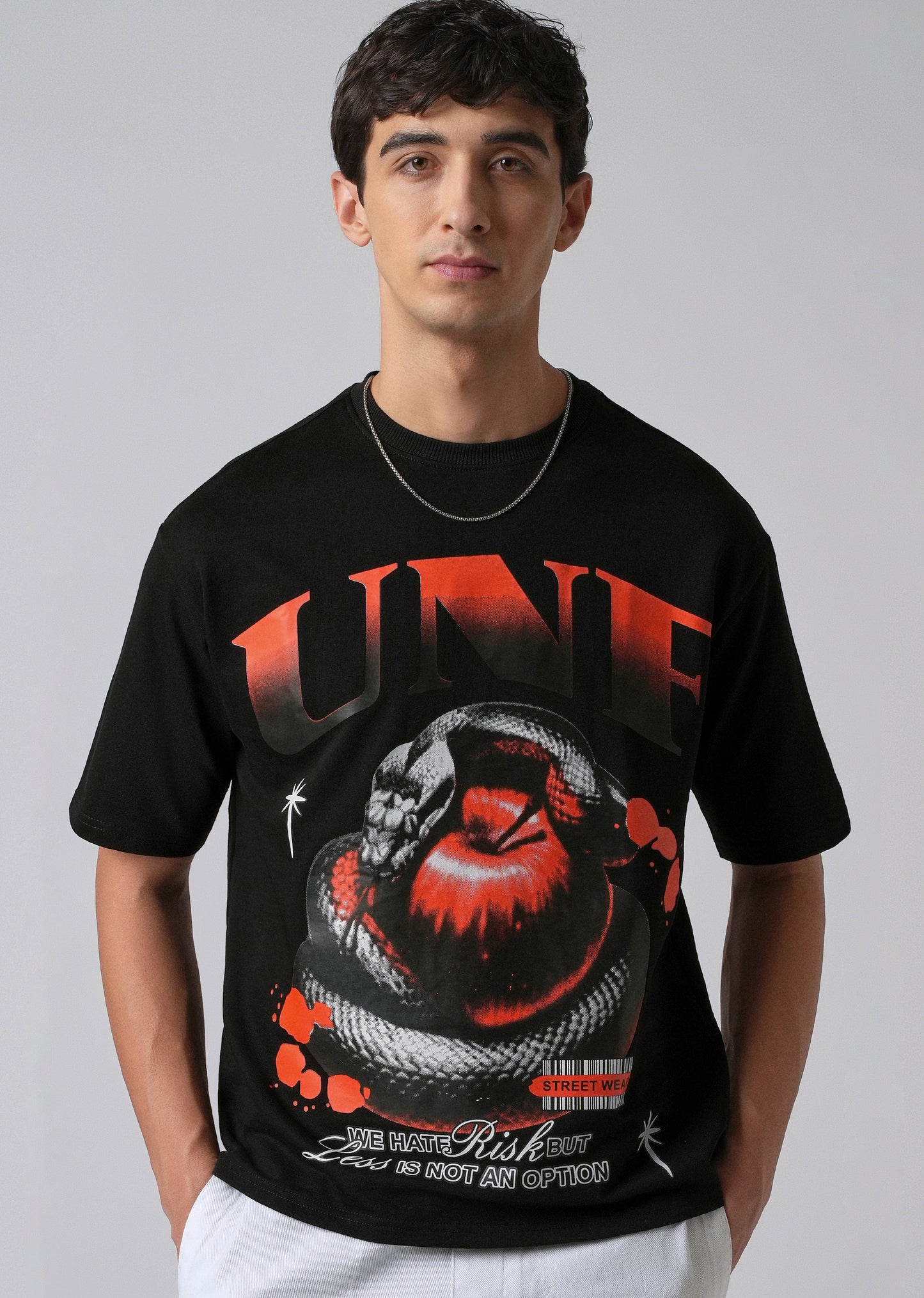 Black Print Relaxed Fit T- shirt