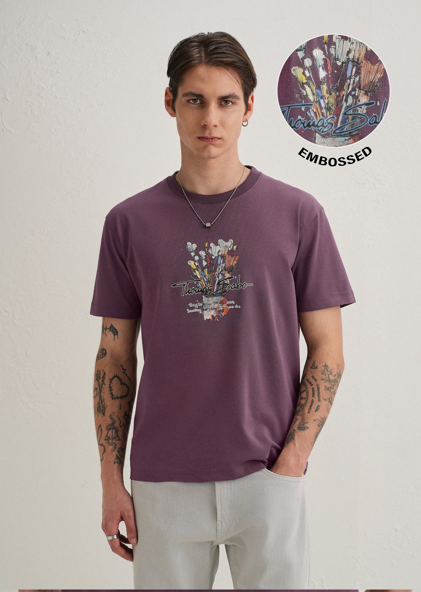 Purple Textured Back Print T-Shirt