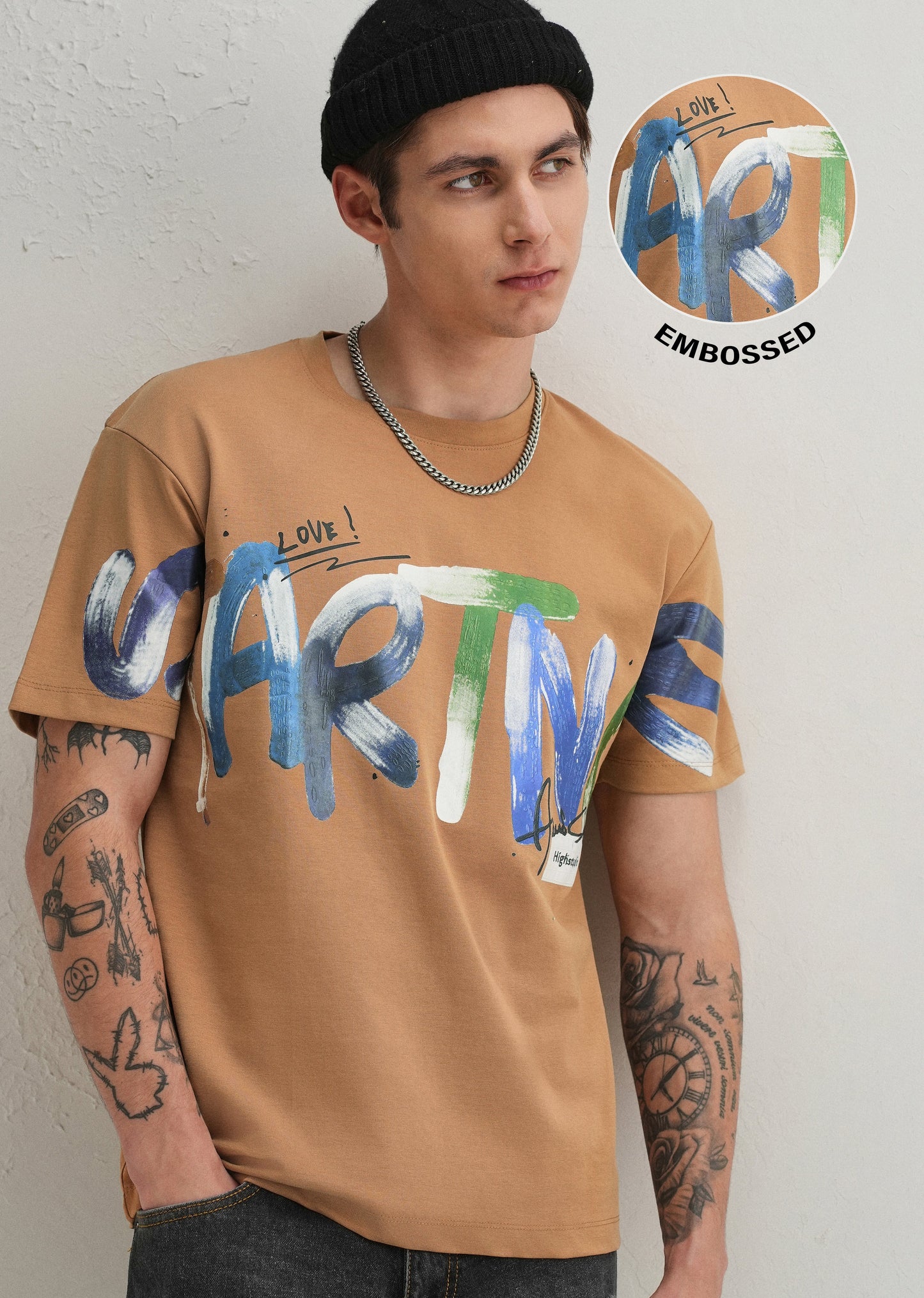Tan Textured Print T-Shirt
