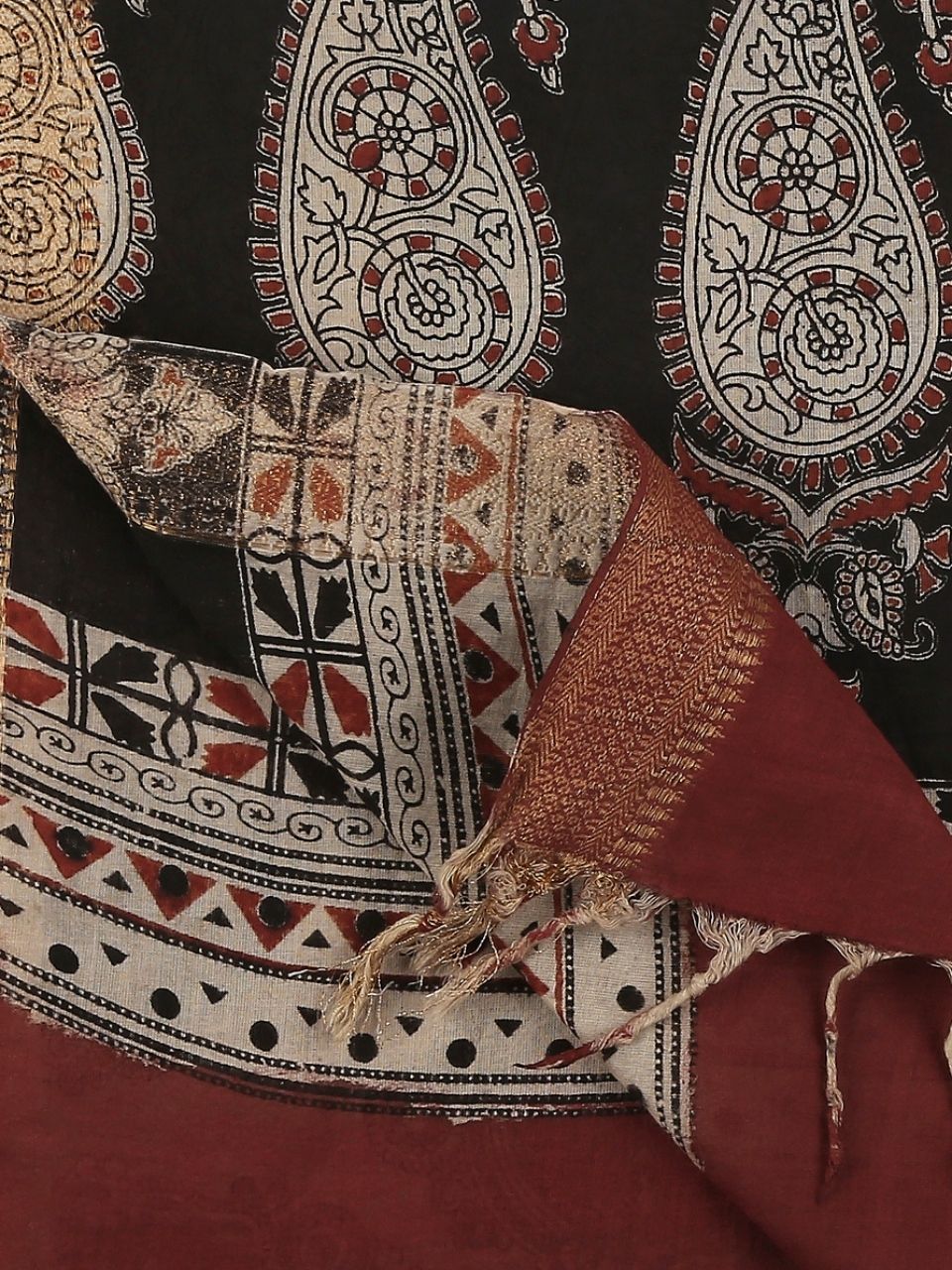 Kalamkari Mangalgiri Maroon & Multi Cotton Dupatta