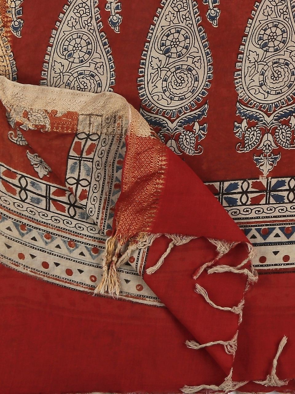 Kalamkari Mangalgiri Dark Blue & Maroon Cotton Dupatta