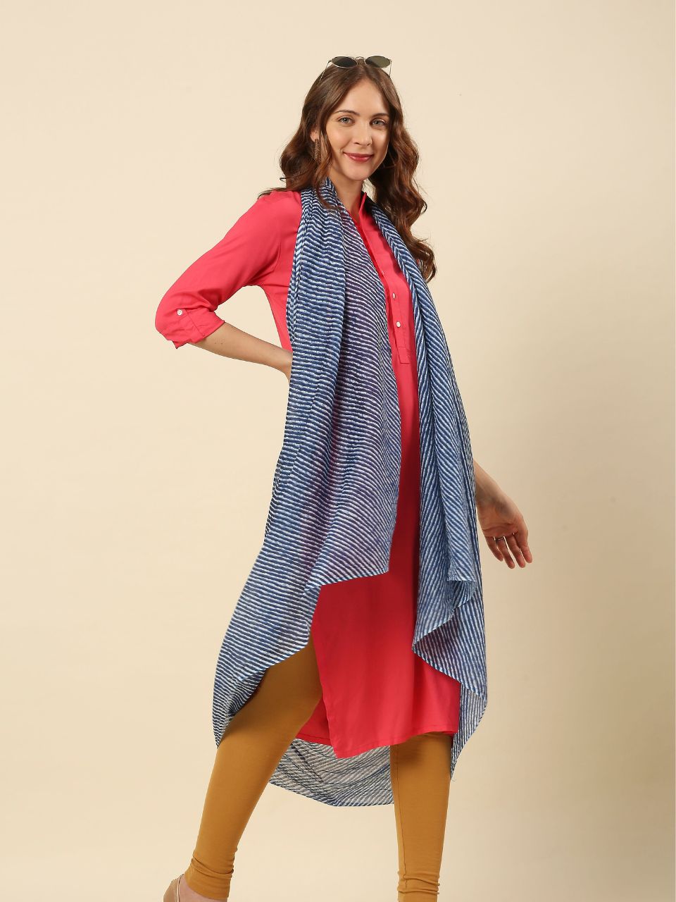 Indigo Blue Leharia Printed Pure Cotton Dupatta