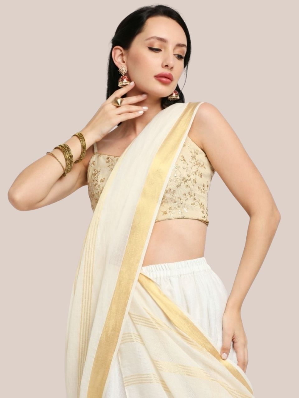 Cream Cotton Dupatta with Zari Stripes