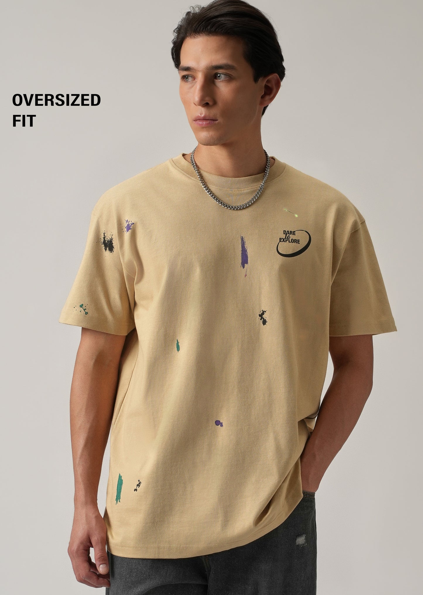Tan Back Printed Oversized T-Shirt