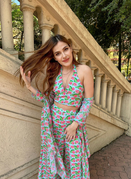 Floral Lotus Print Three Piece Coord Set