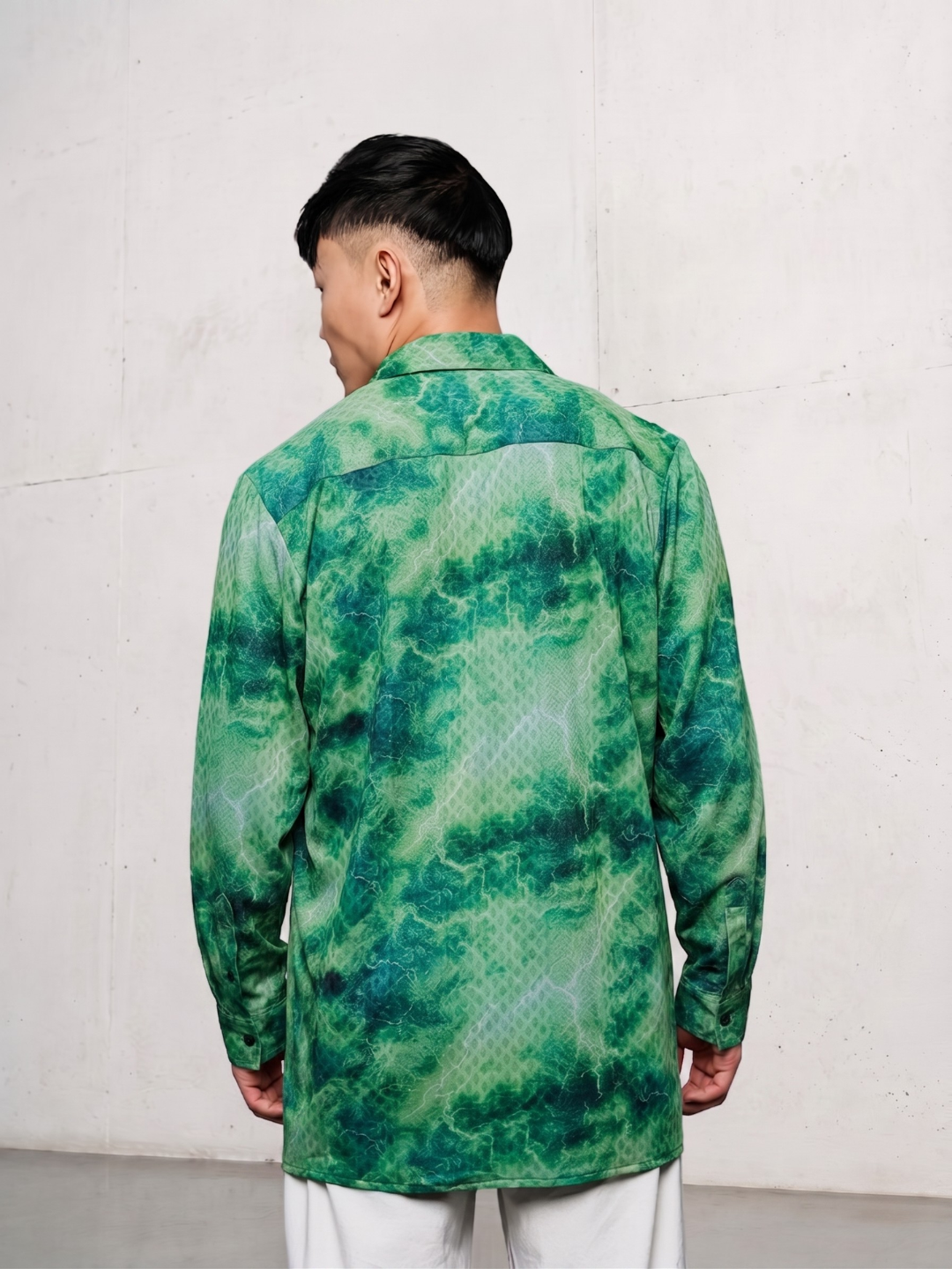 Grey & Green Abstract Printed Drop-Shoulder Relaxed Fit Shirt Zipper Shirt