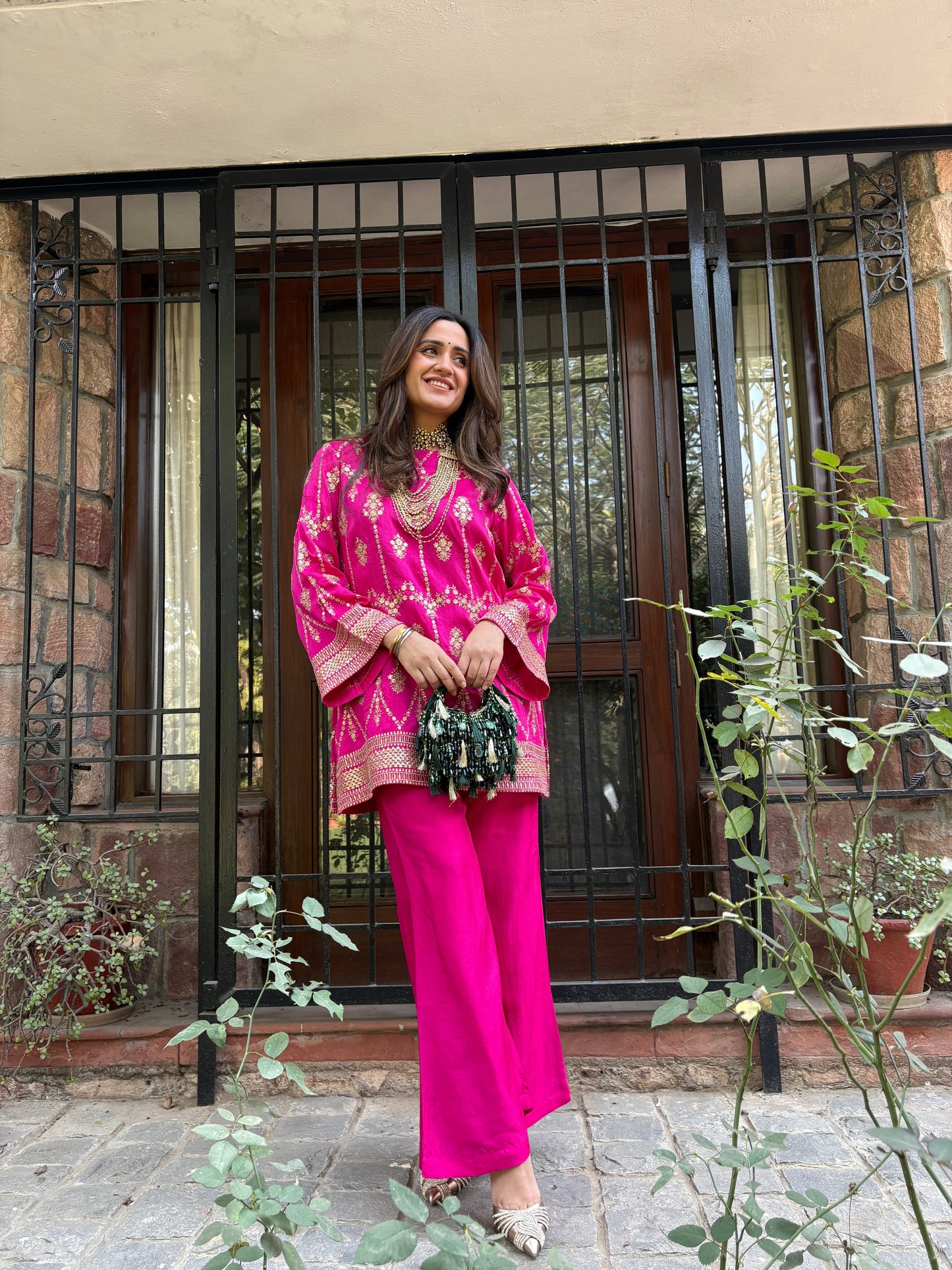 Pink Goldwork Chanderi Coord Set