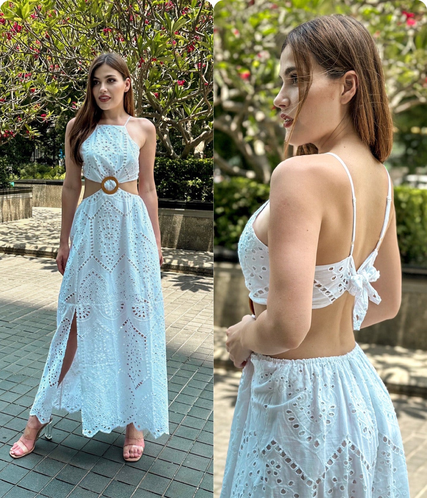 White Cutwork Beach Tie Up Back Dress