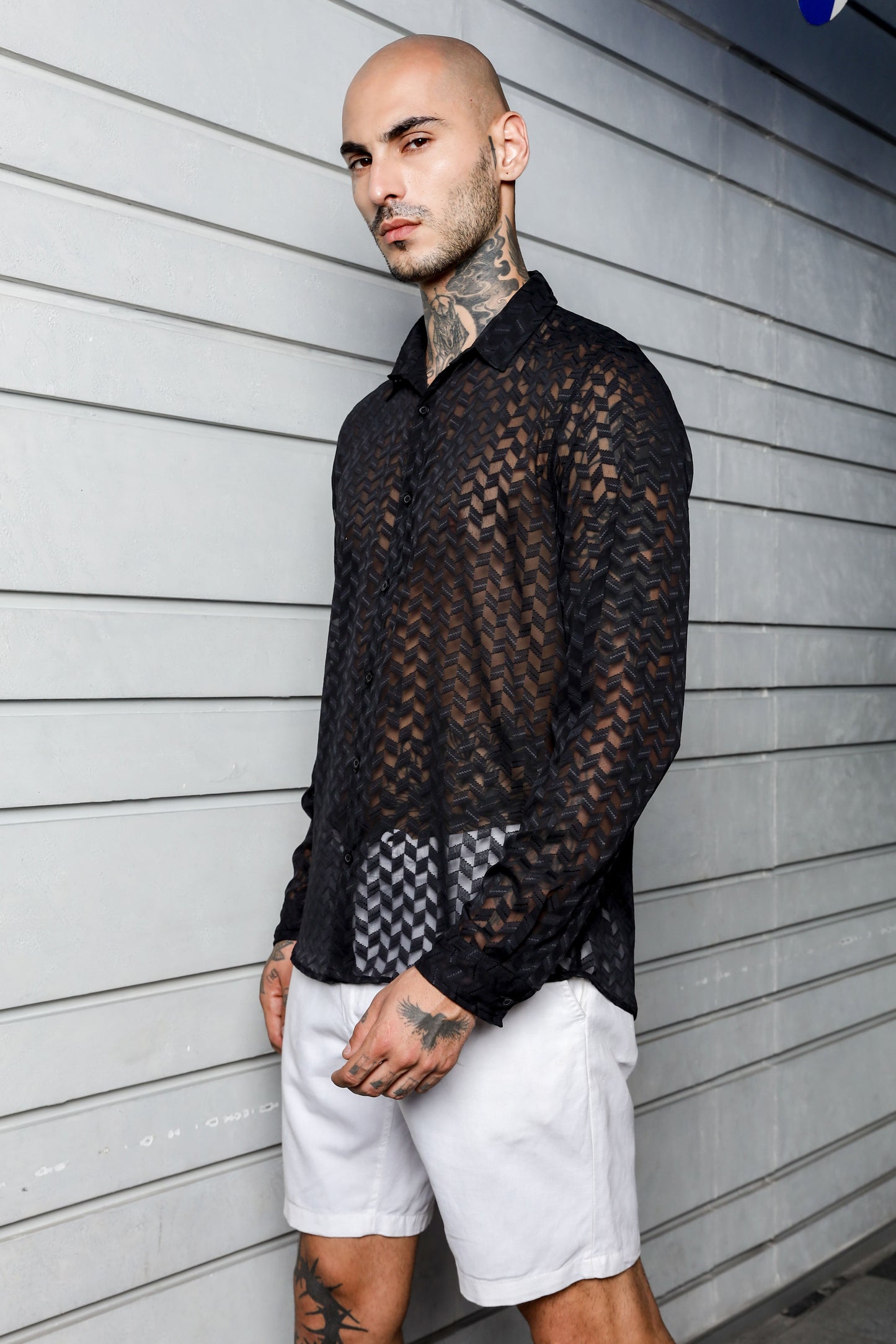Black Semi Sheer Georgette Relaxed Fit Shirt