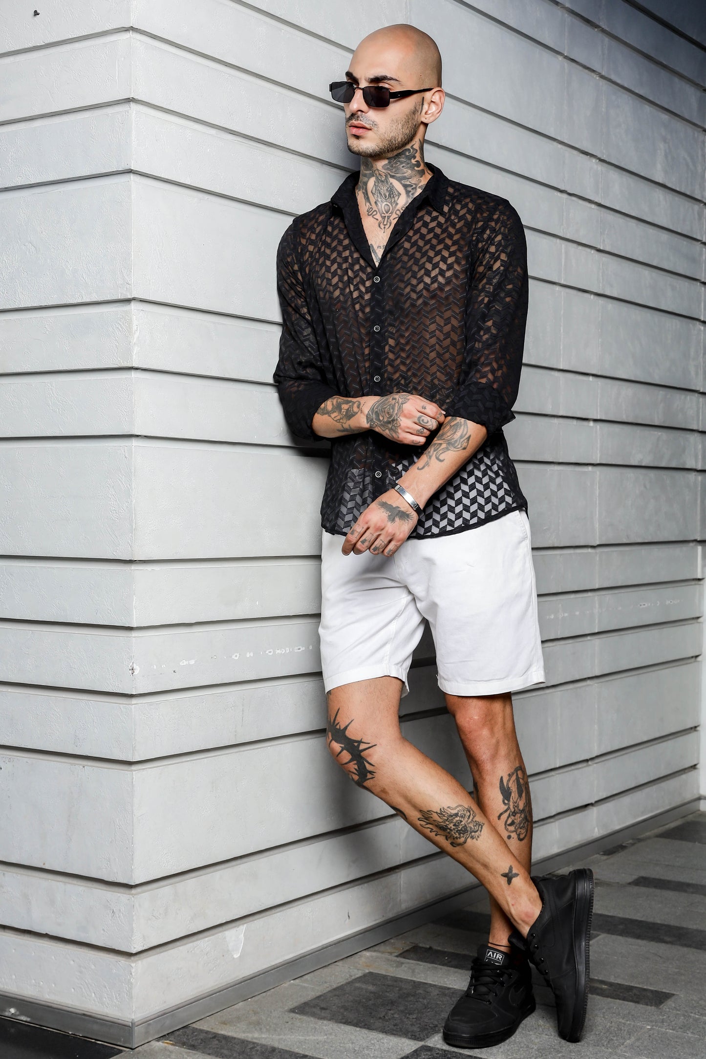 Black Semi Sheer Georgette Relaxed Fit Shirt