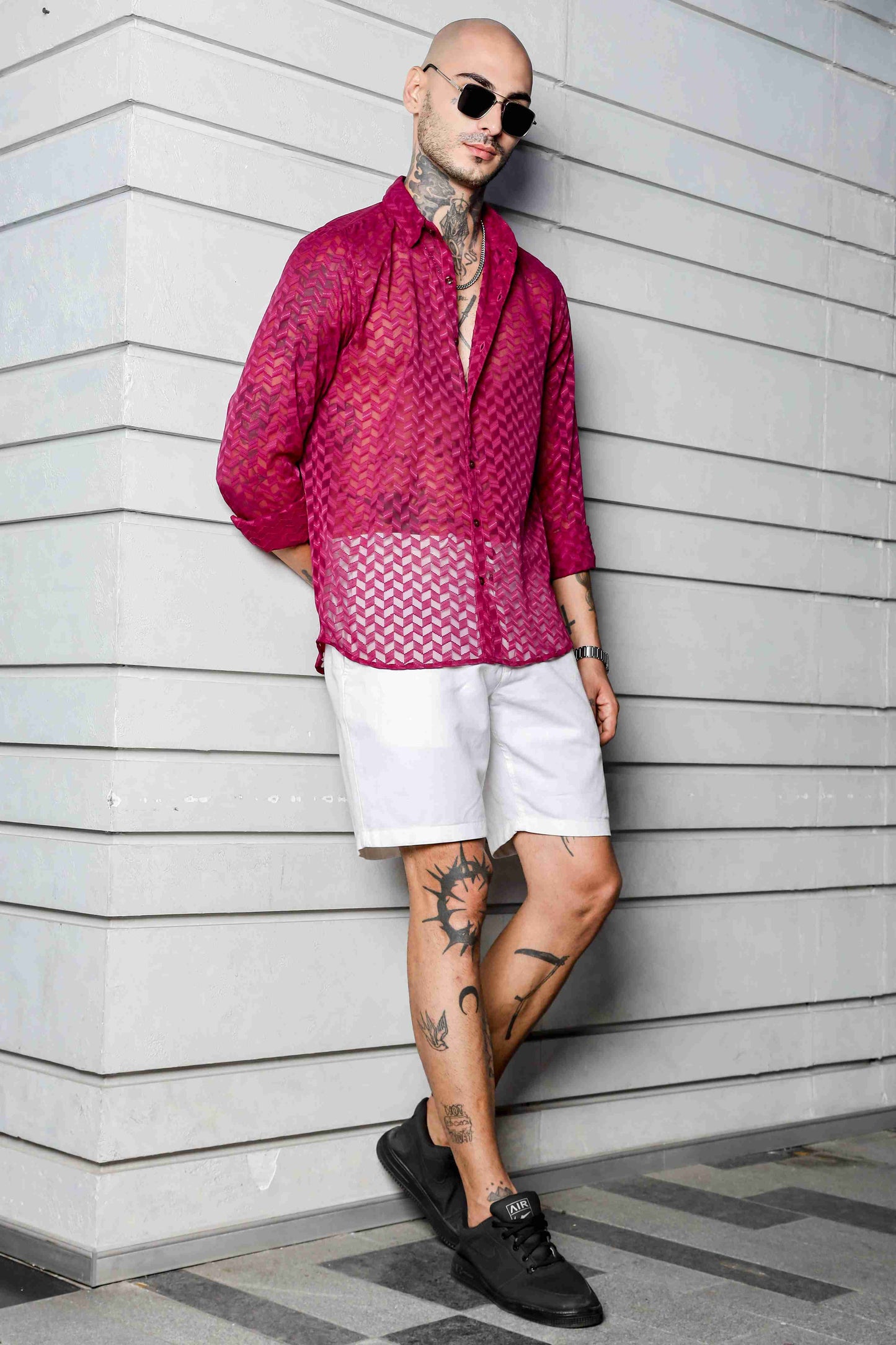 Pink Classic Semi Sheer Georgette Relaxed Fit Shirt