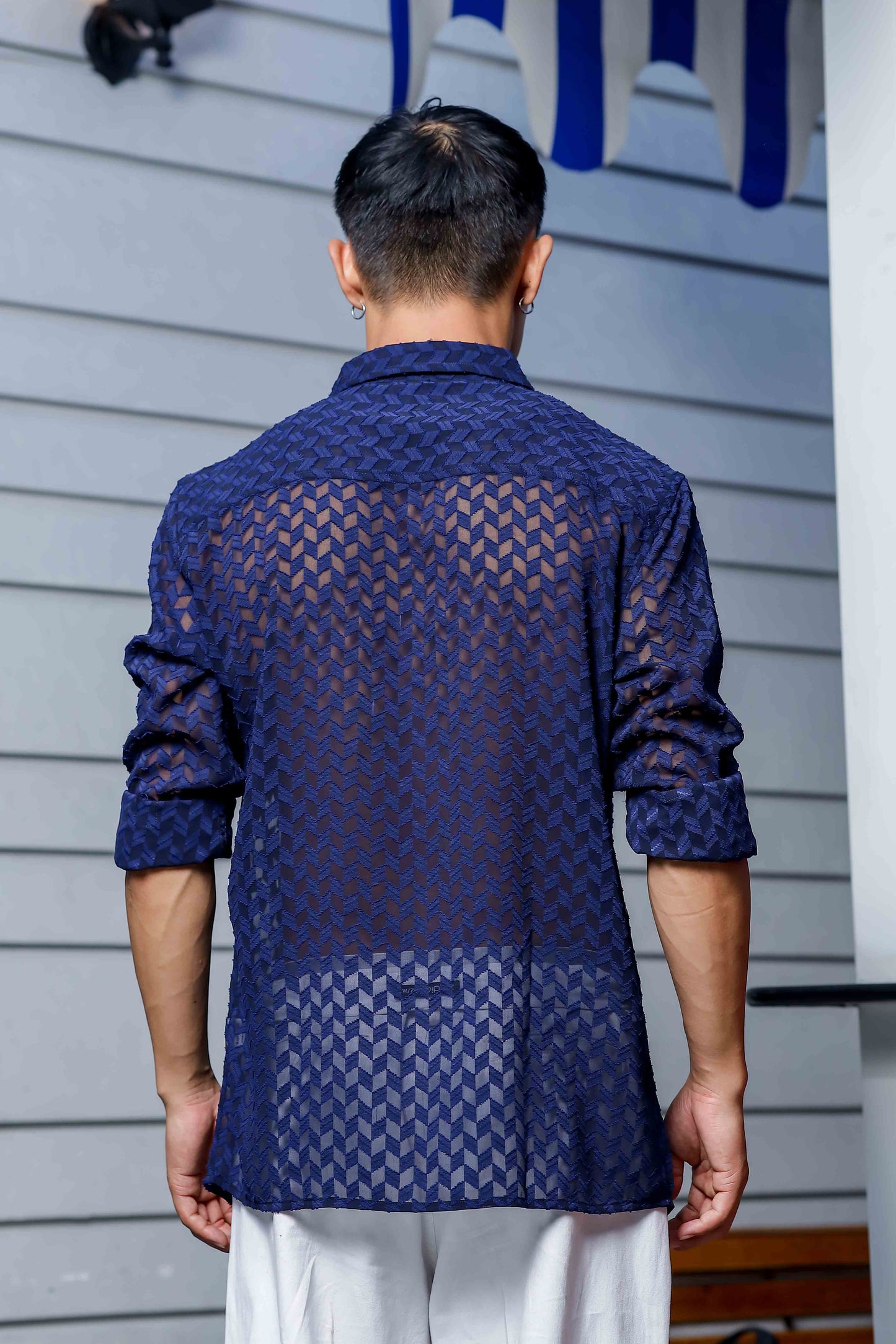 Blue Georgette Semi Sheer Full Sleeve Shirt