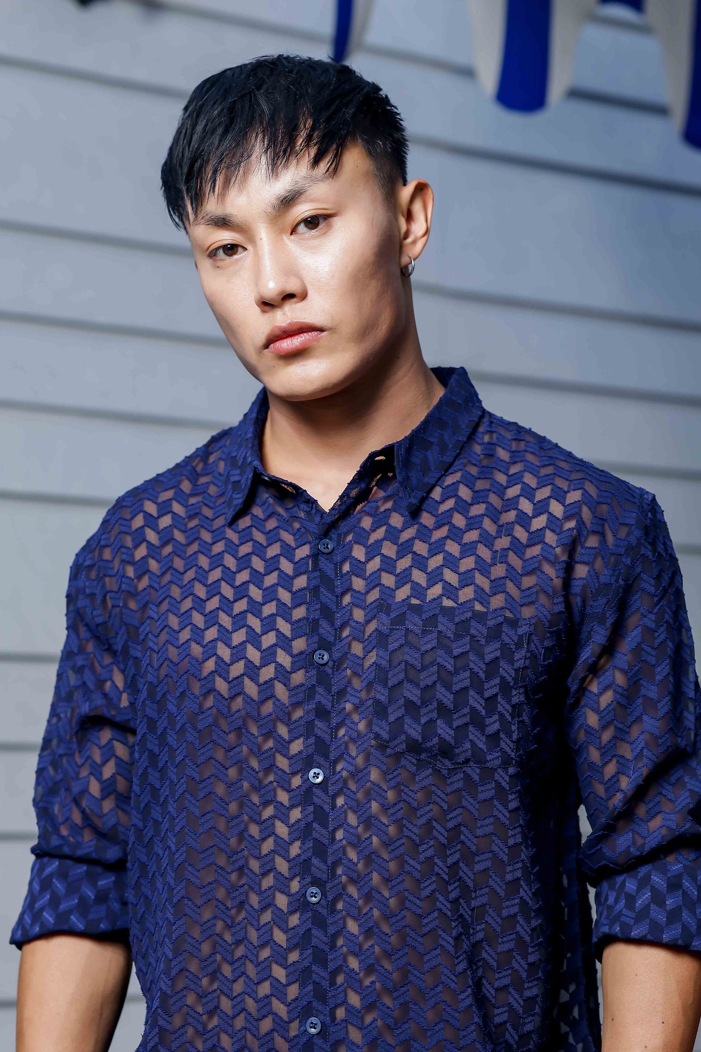 Blue Georgette Semi Sheer Full Sleeve Shirt