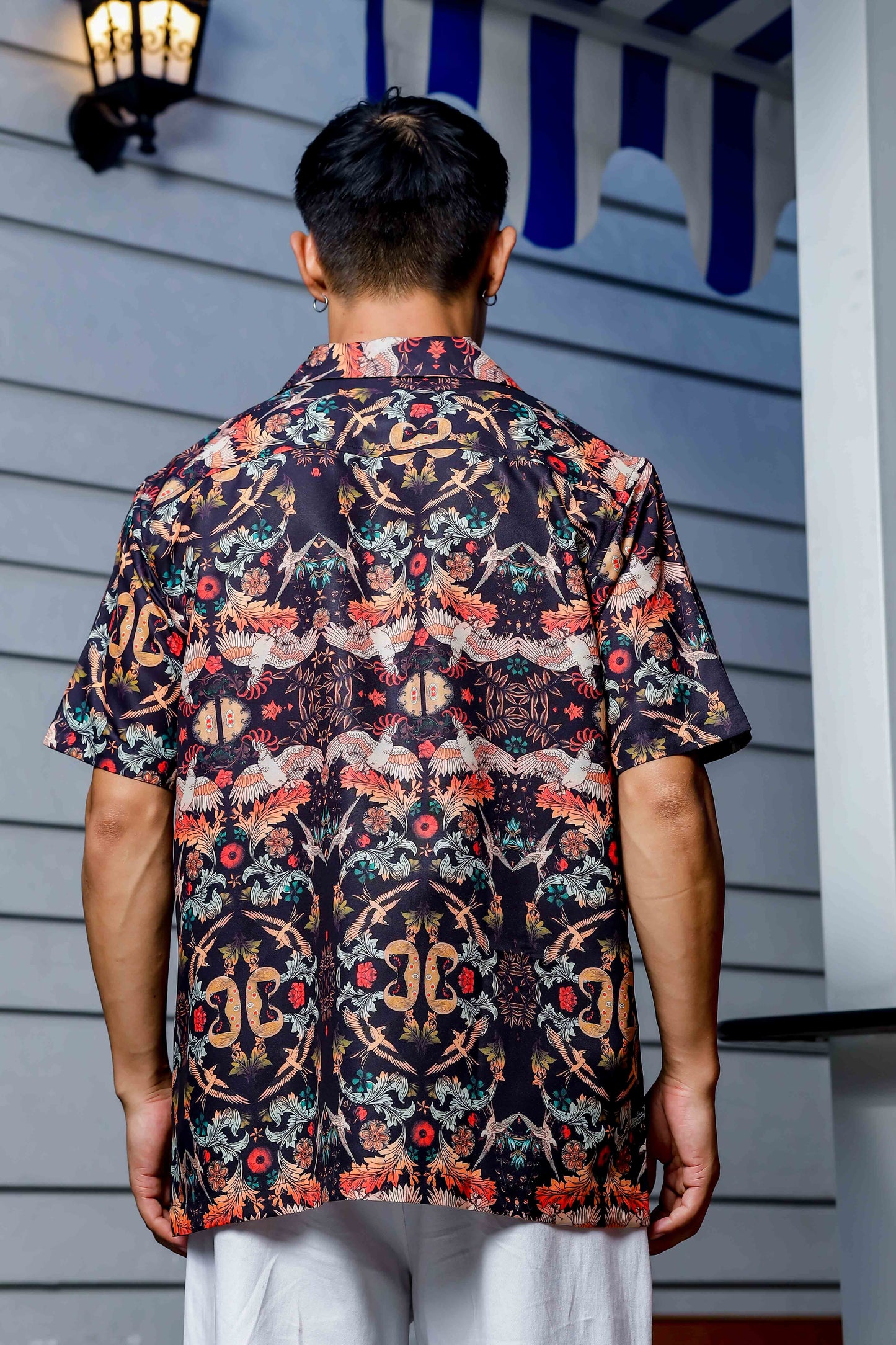 Black Relaxed Fit Floral Printed Cuban Collar Resort Shirt