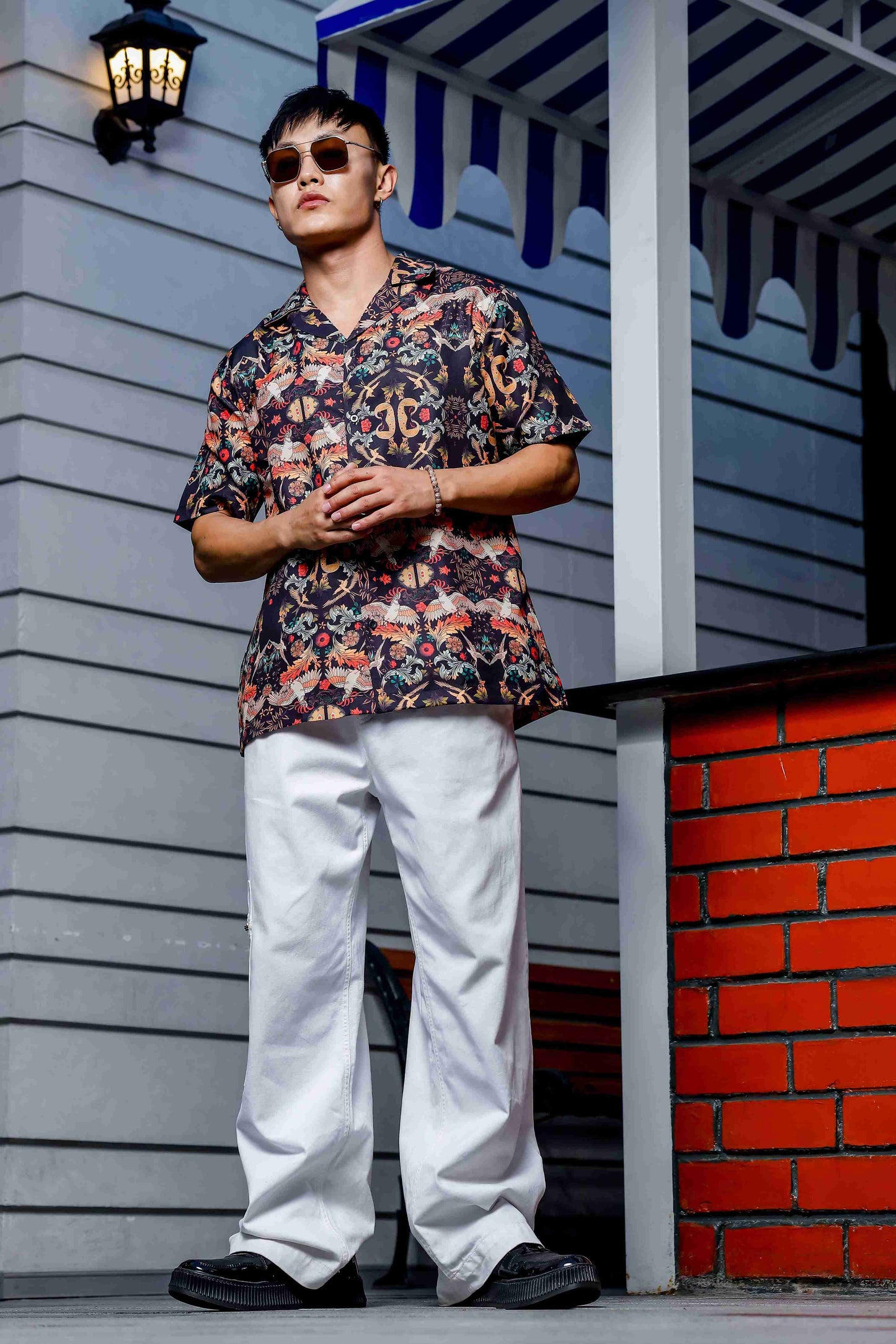 Black Relaxed Fit Floral Printed Cuban Collar Resort Shirt