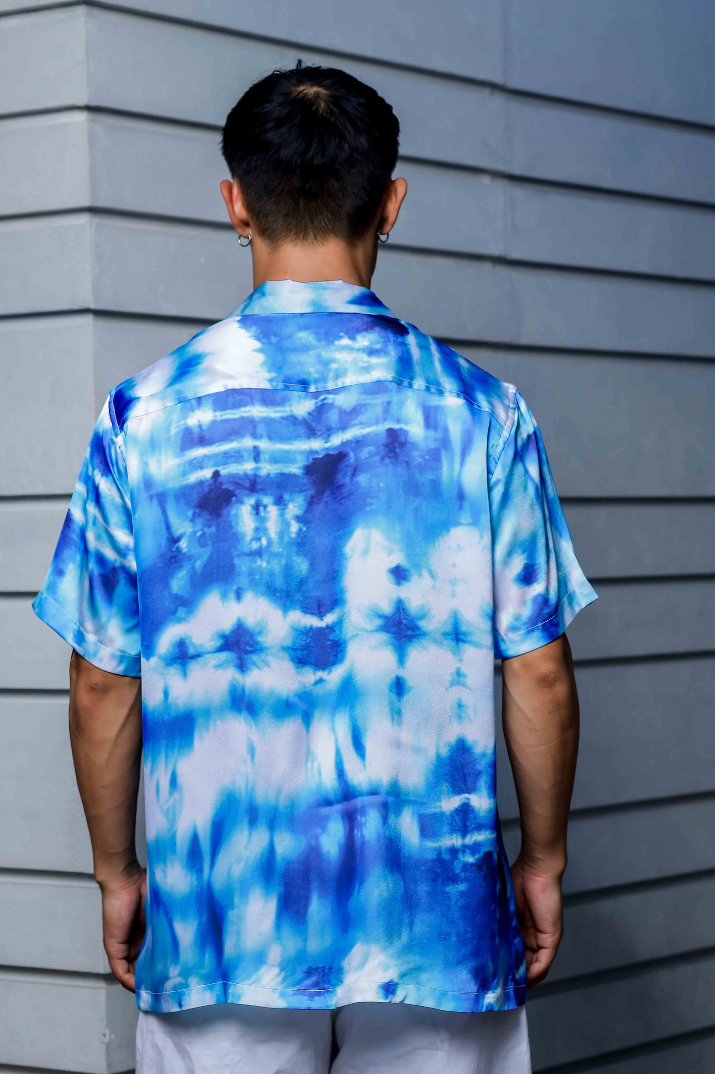 Blue Tie & Dye Cuban Collar Classic Relaxed Fit Resort Shirt