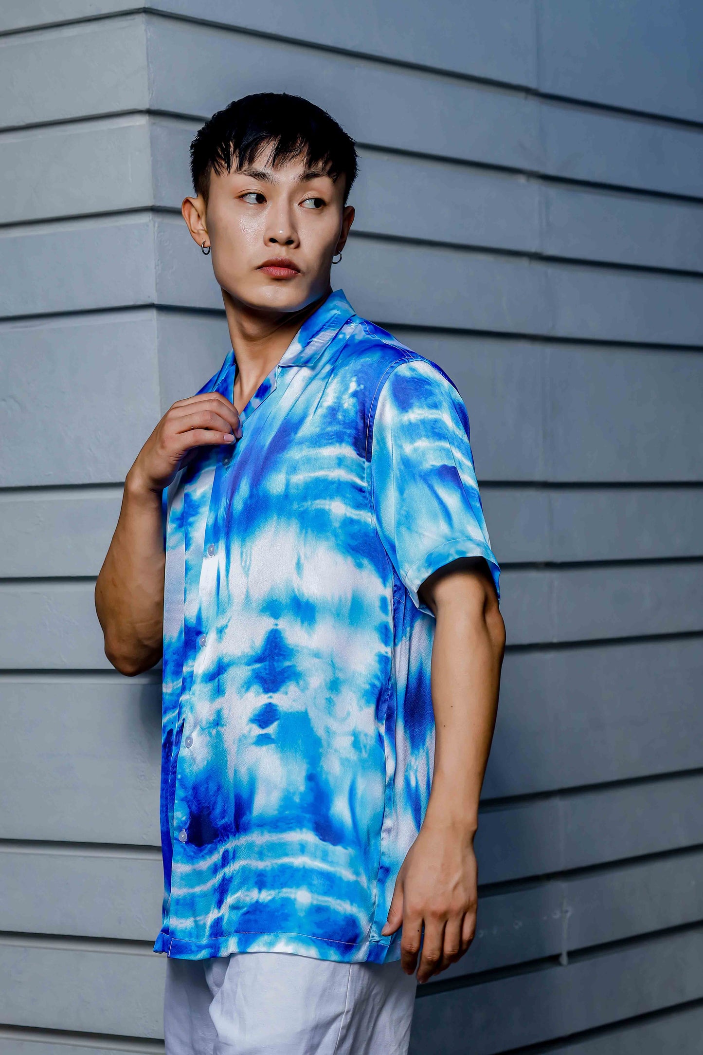 Blue Tie & Dye Cuban Collar Classic Relaxed Fit Resort Shirt