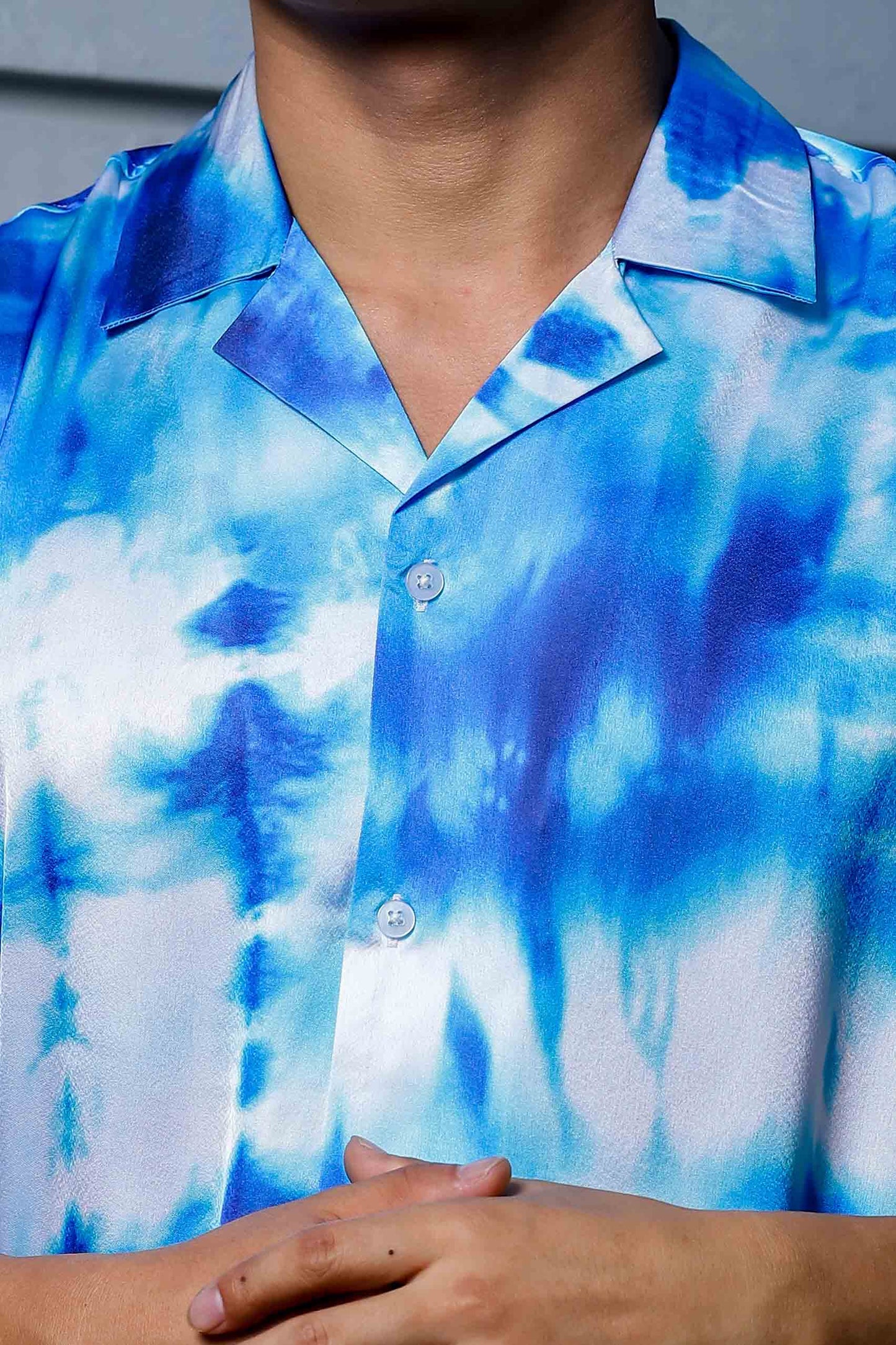 Blue Tie & Dye Cuban Collar Classic Relaxed Fit Resort Shirt