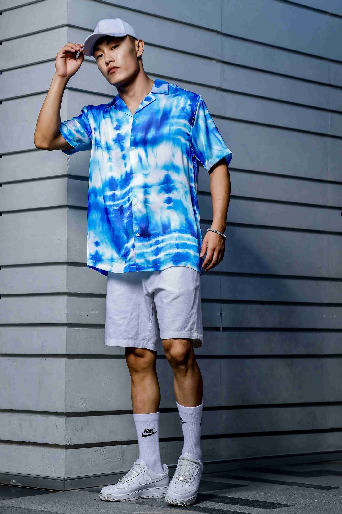 Blue Tie & Dye Cuban Collar Classic Relaxed Fit Resort Shirt