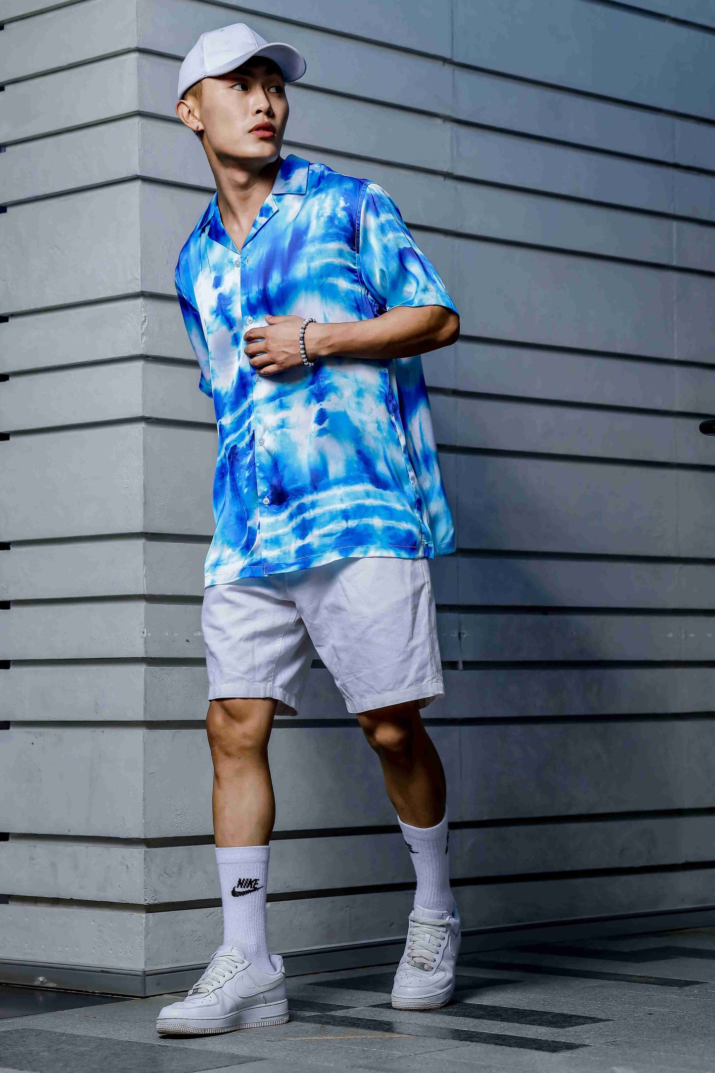 Blue Tie & Dye Cuban Collar Classic Relaxed Fit Resort Shirt