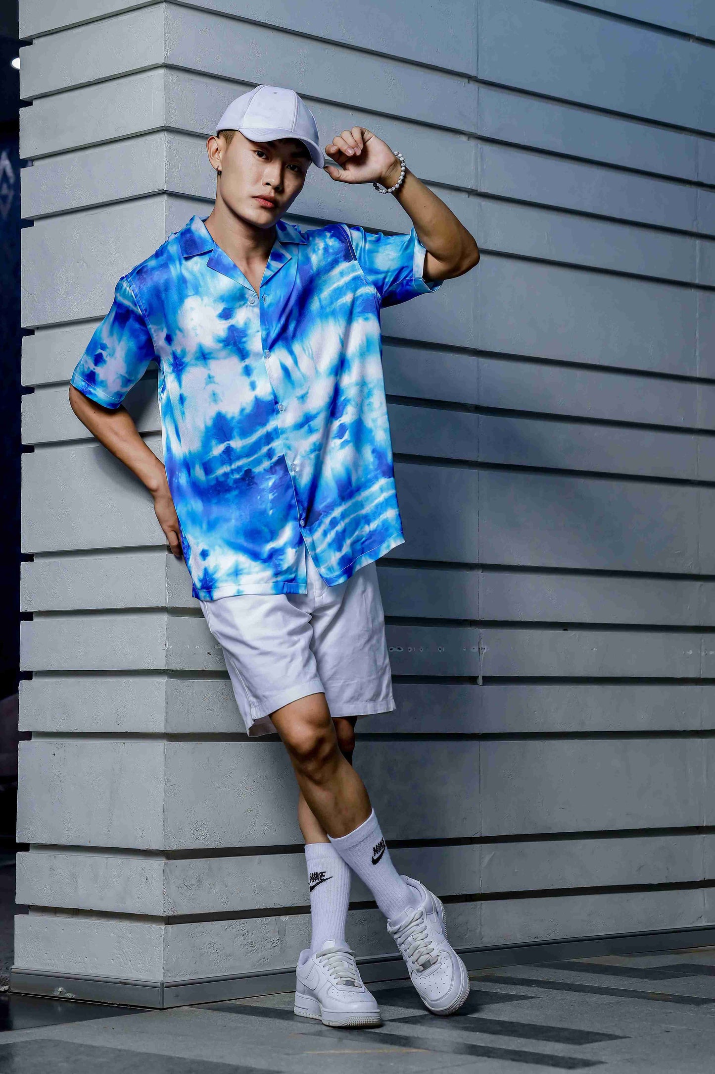 Blue Tie & Dye Cuban Collar Classic Relaxed Fit Resort Shirt