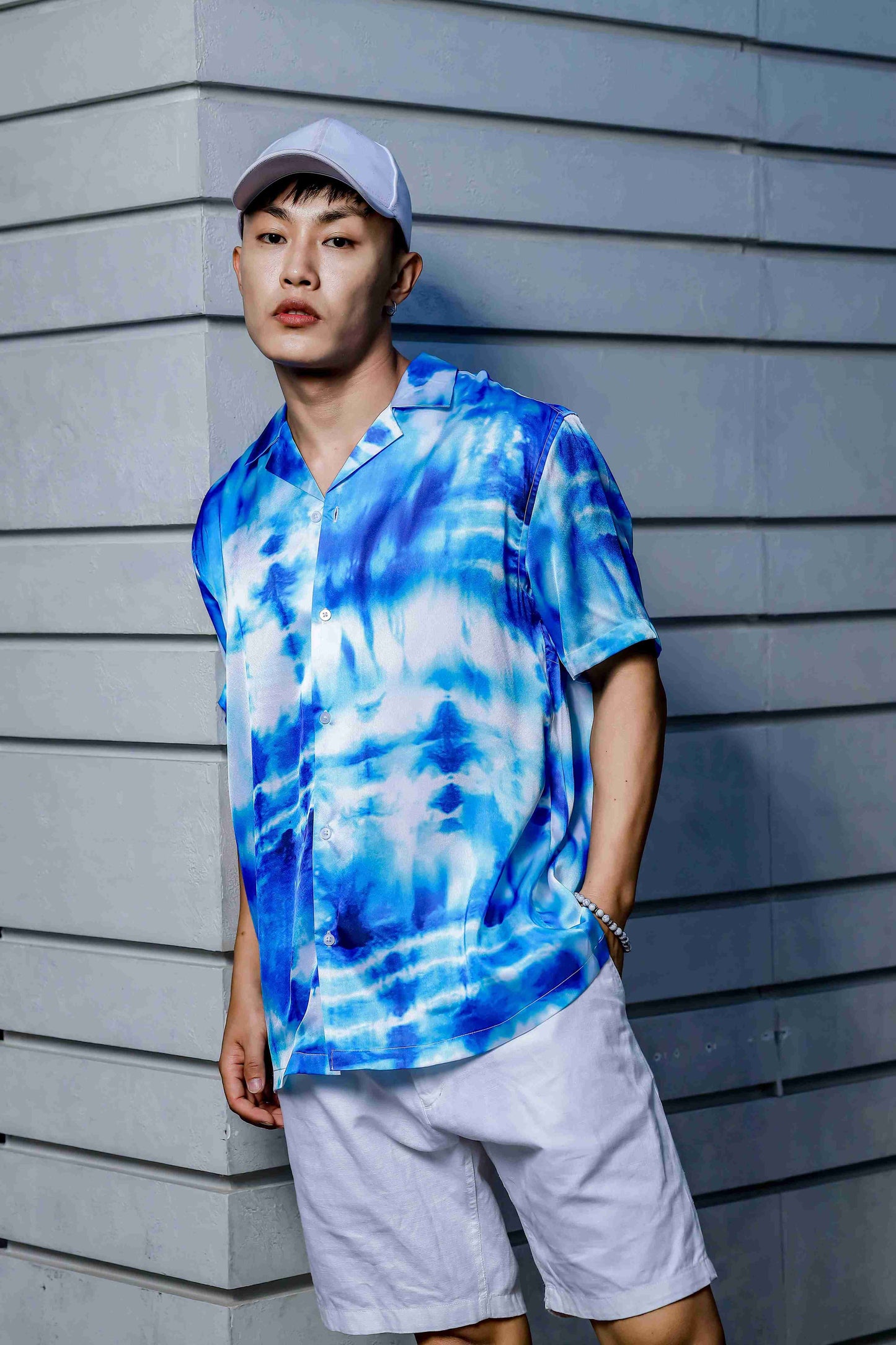 Blue Tie & Dye Cuban Collar Classic Relaxed Fit Resort Shirt