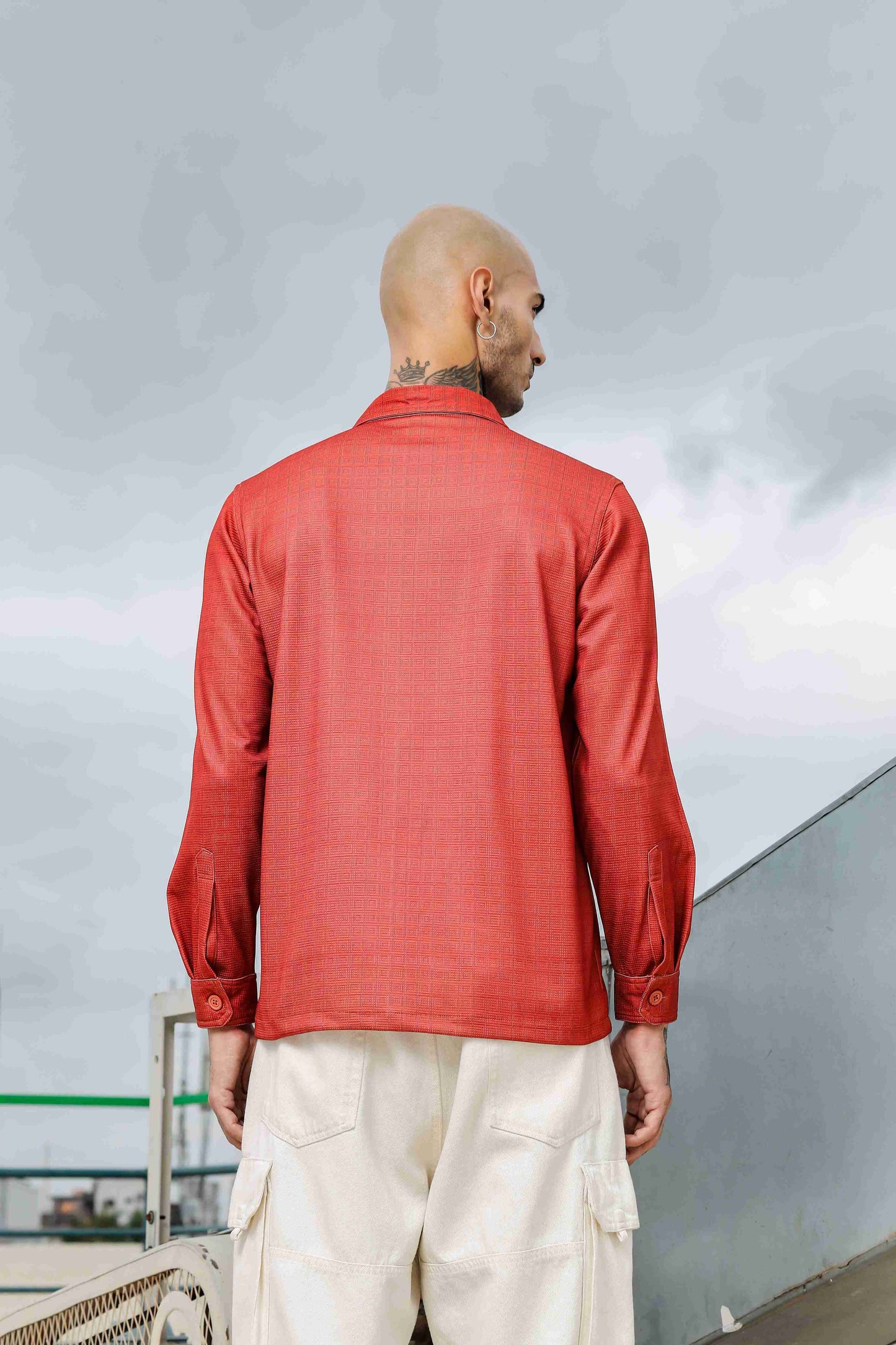 Oversized Rust Textured Double Pocket Shirt Shacket
