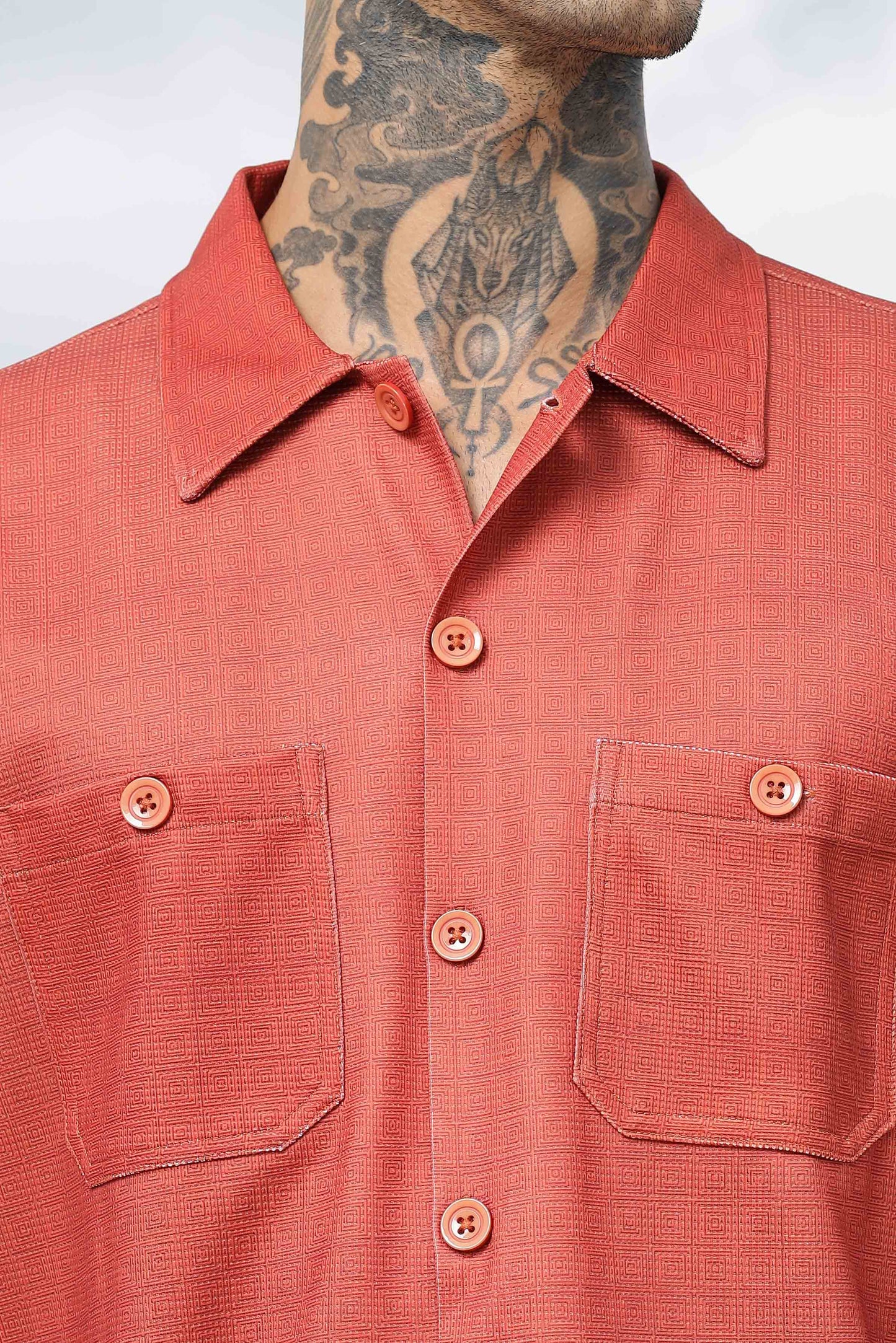 Oversized Rust Textured Double Pocket Shirt Shacket