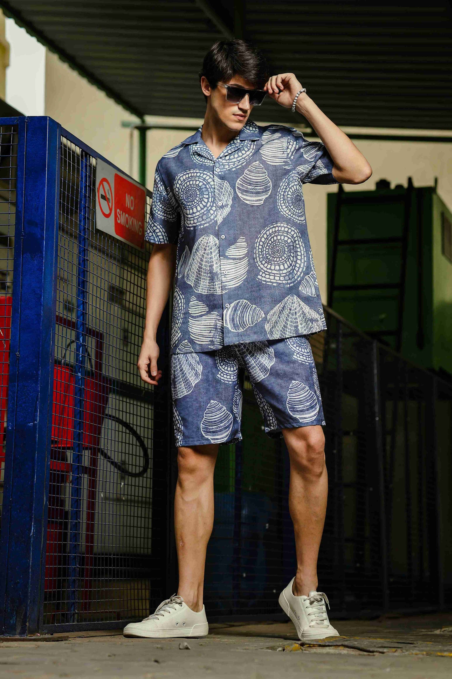 Grey Tropical Print Linen Blend Classic Cuban Collar Resort Shirt