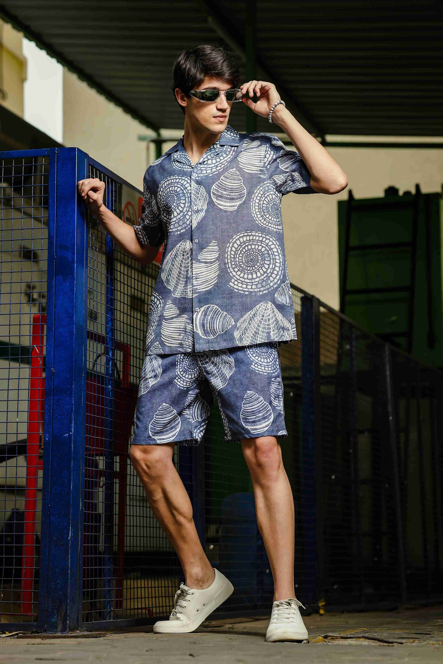 Grey Tropical Print Linen Blend Classic Cuban Collar Resort Shirt