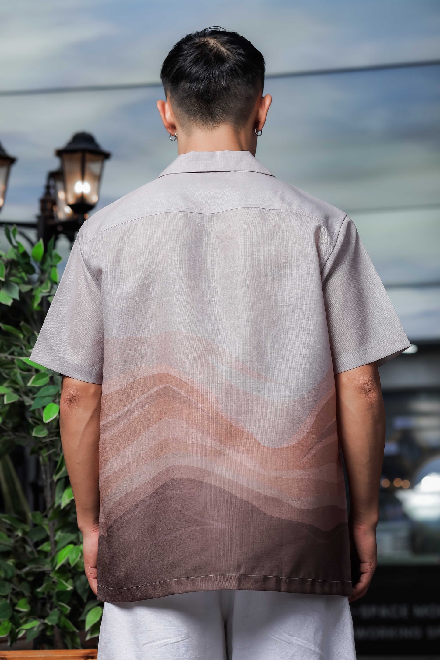 Brown Ombre Cuban Collar Relaxed Fit Linen Blend Resort Shirt