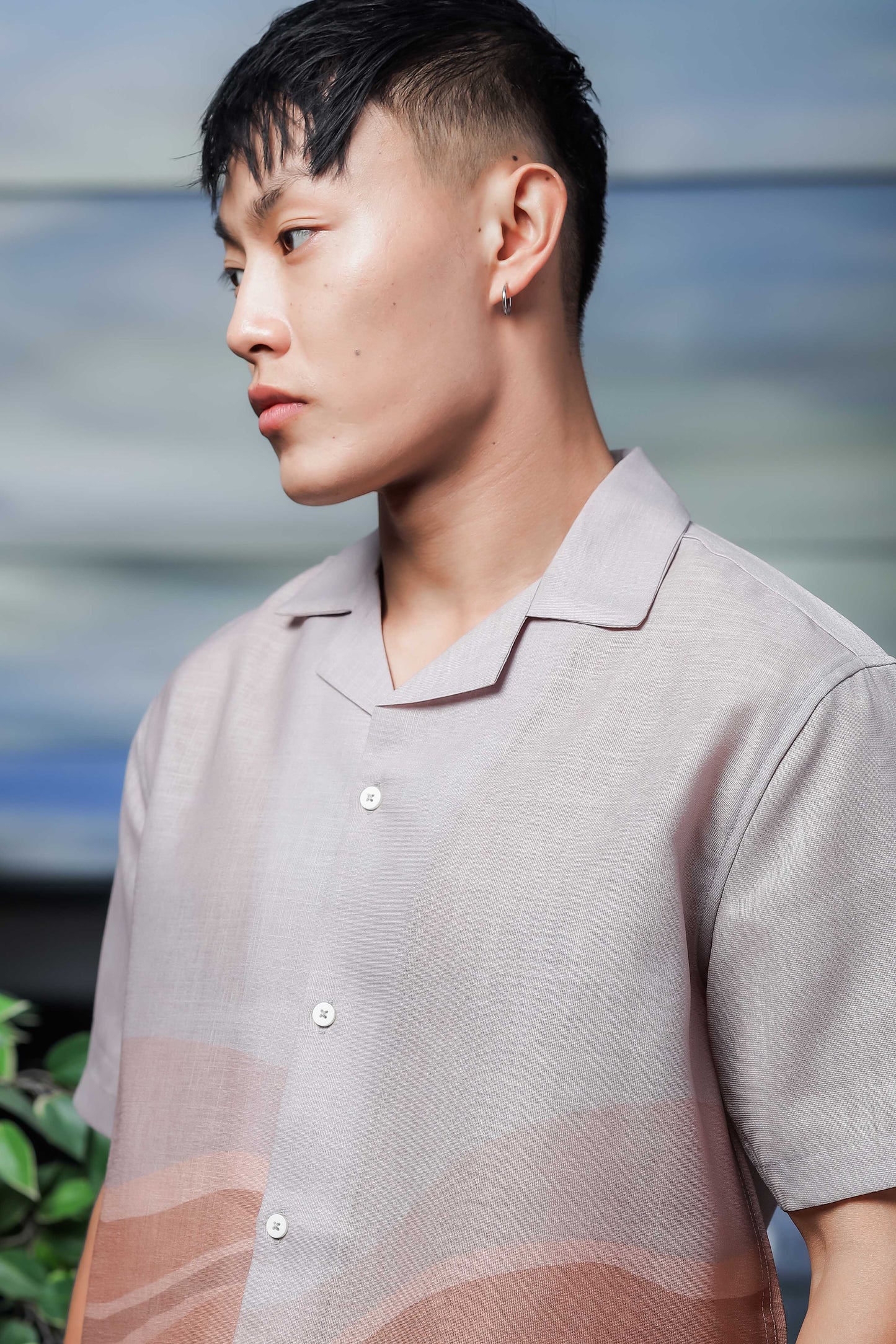 Brown Ombre Cuban Collar Relaxed Fit Linen Blend Resort Shirt