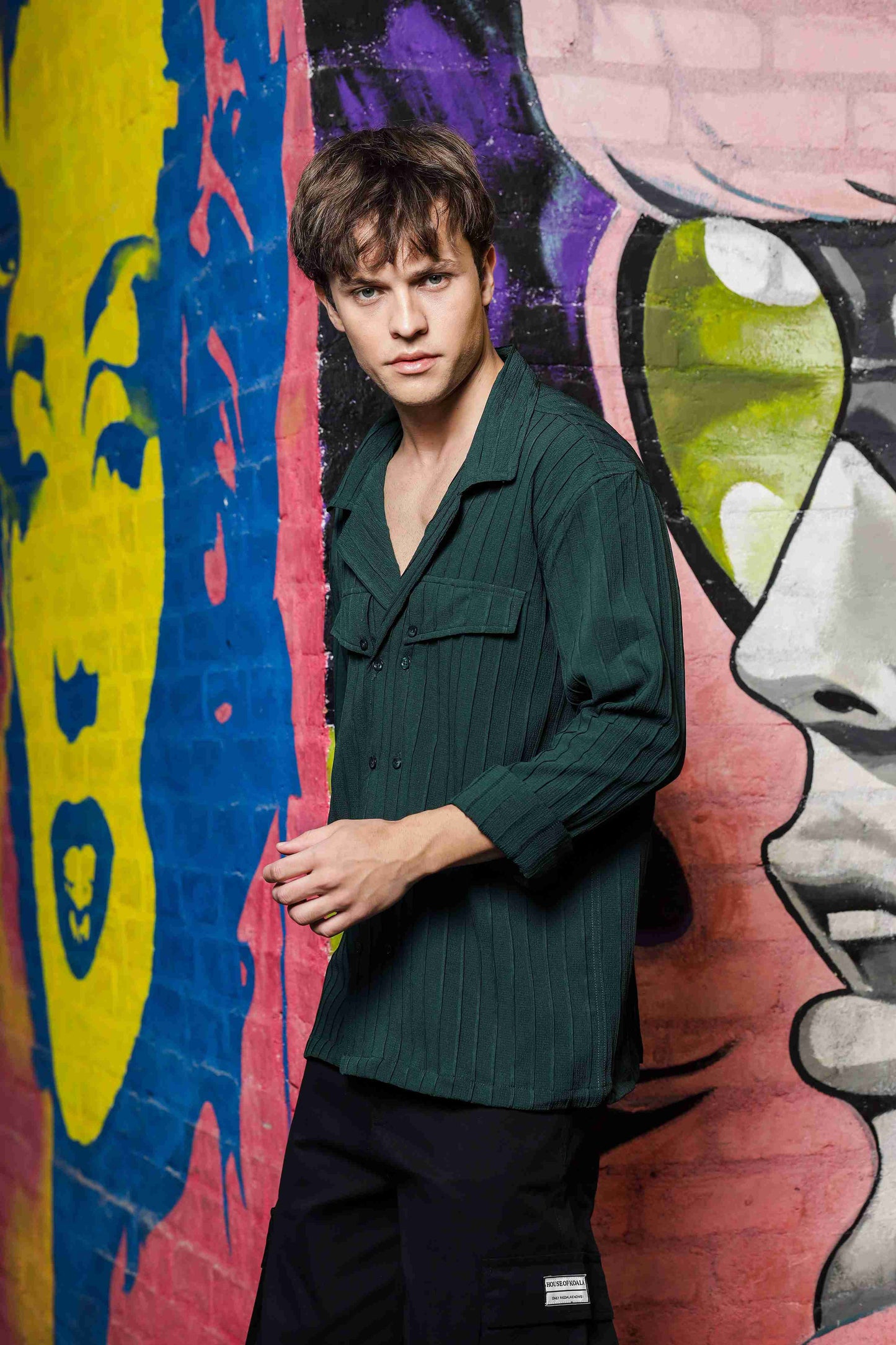 Green Knit Textured Ribbed Relaxed Fit Korean Shacket Shirt