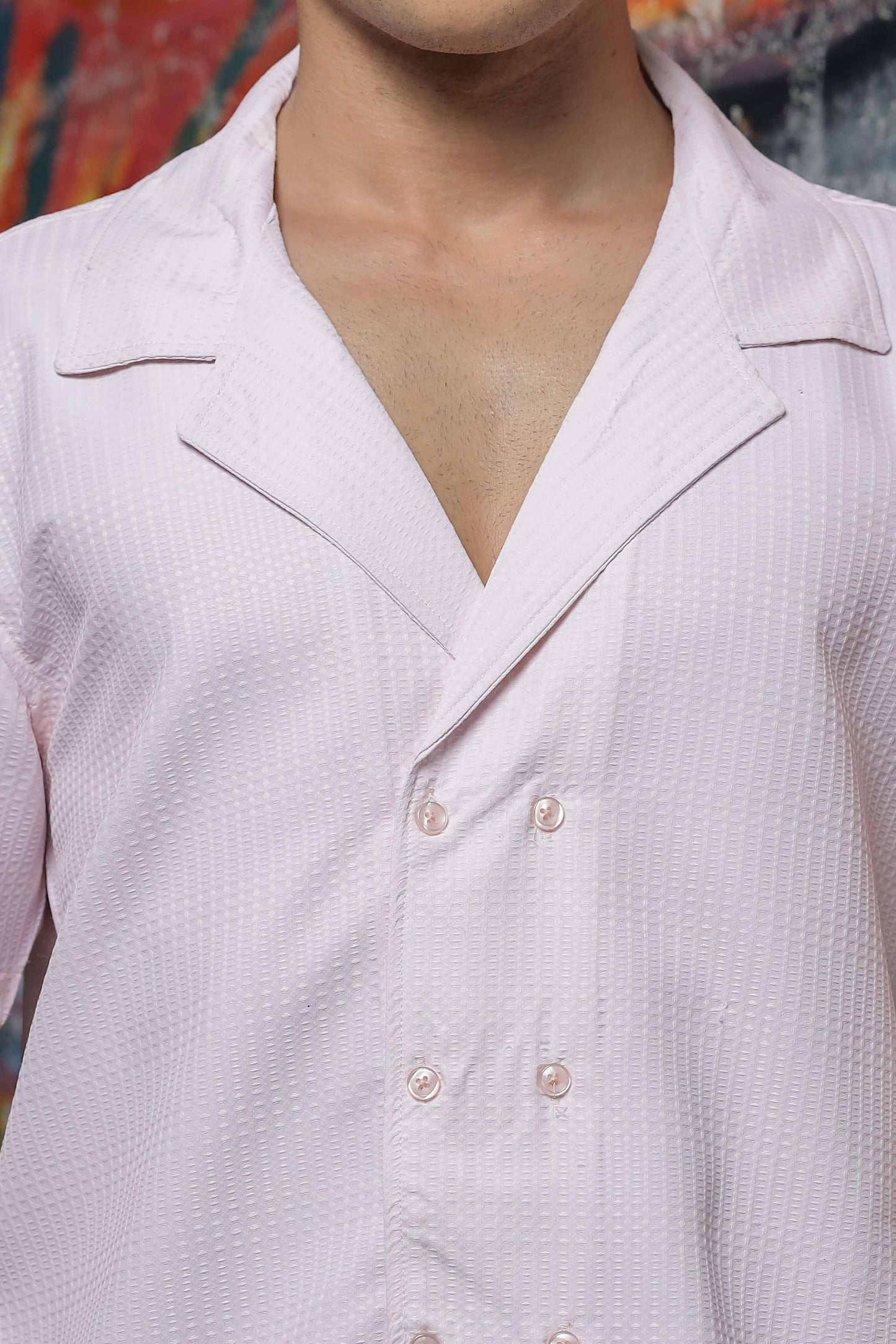 Textured Pink Korean Cuban Collar Resort Shirt