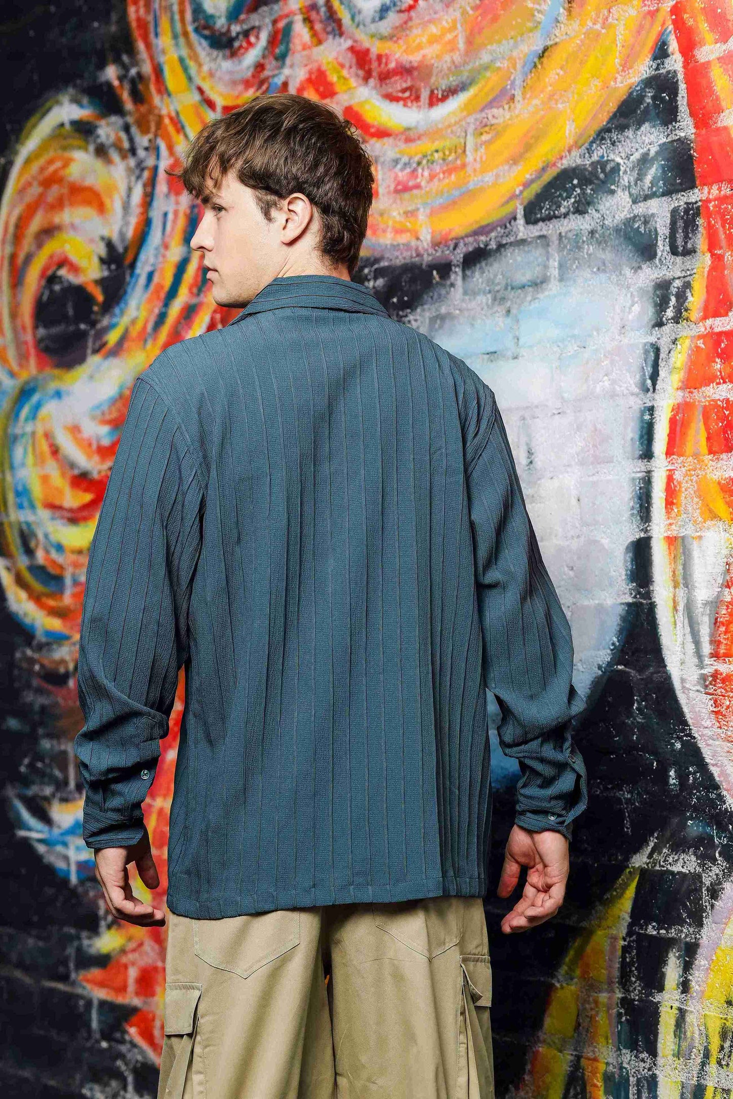 Blue Knit Textured Korean Shacket Shirt