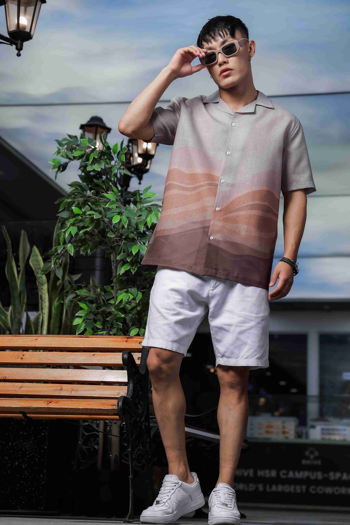 Brown Ombre Cuban Collar Relaxed Fit Linen Blend Resort Shirt