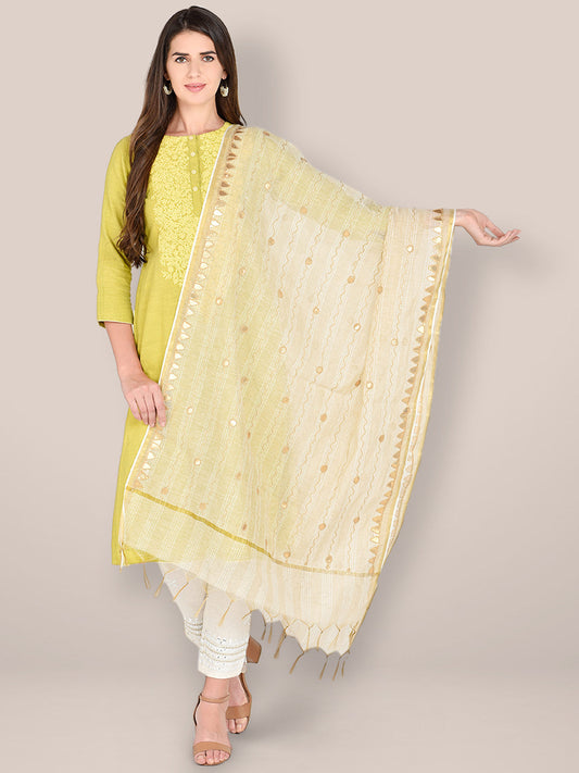 Beige Cotton Dupatta with Gotta Patti Work.