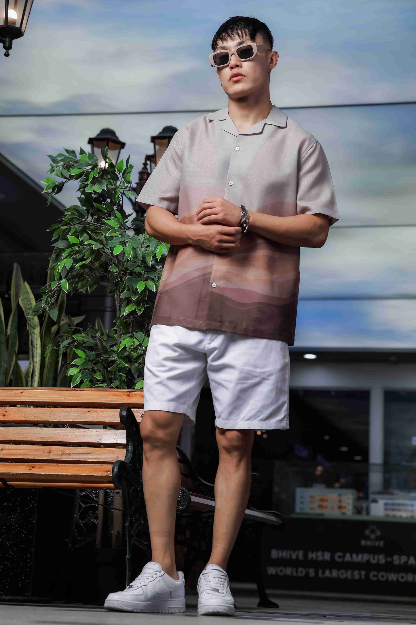 Brown Ombre Cuban Collar Relaxed Fit Linen Blend Resort Shirt