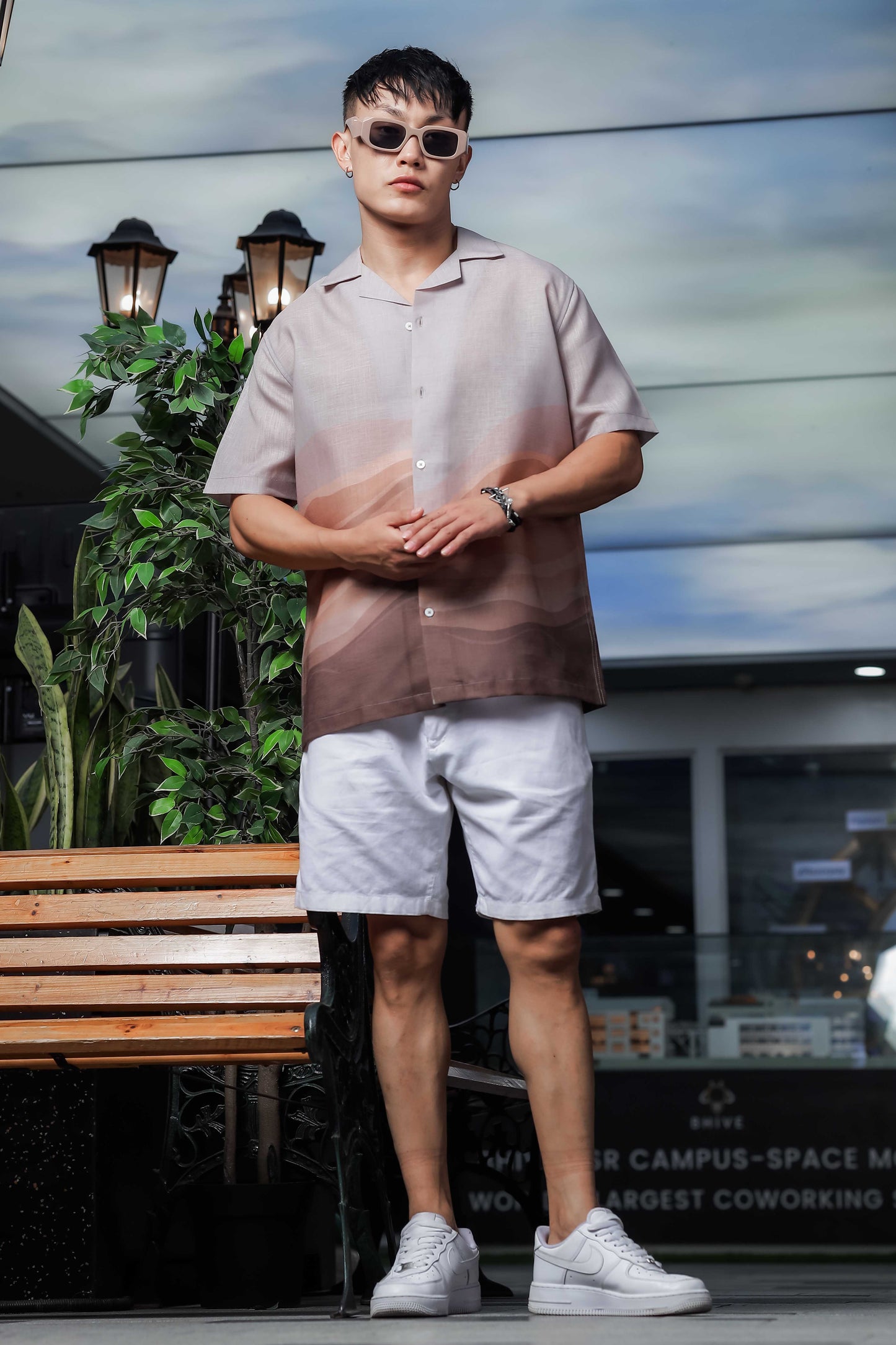 Brown Ombre Cuban Collar Relaxed Fit Linen Blend Resort Shirt