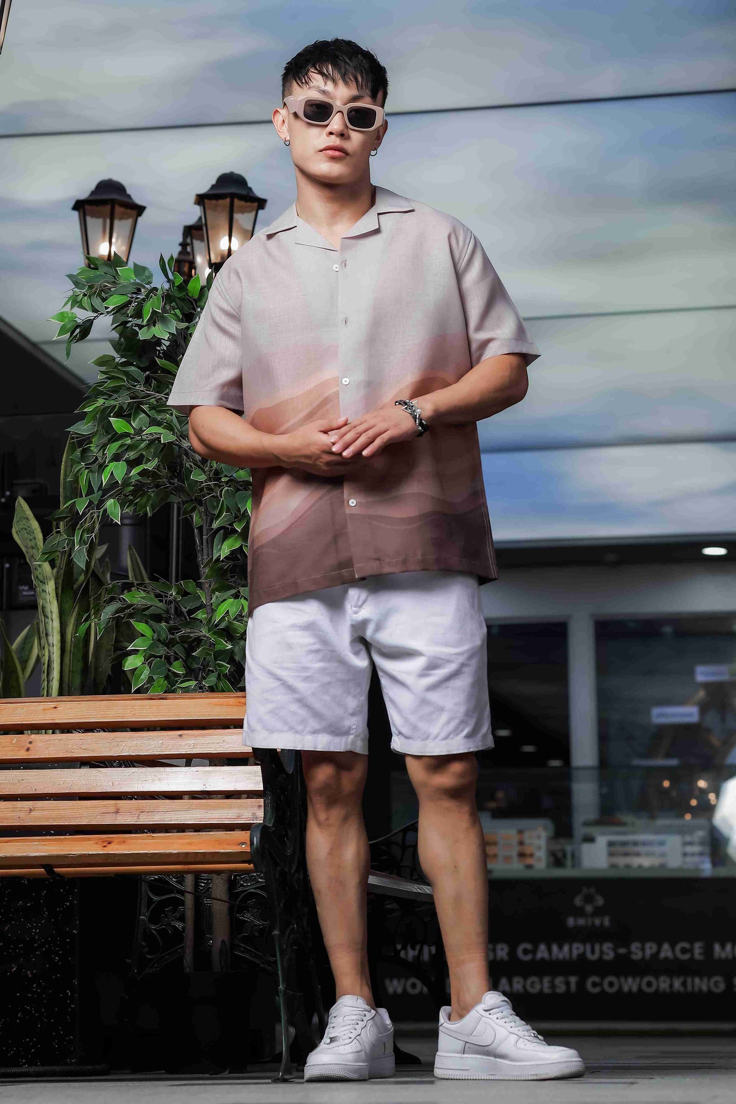 Brown Ombre Cuban Collar Relaxed Fit Linen Blend Resort Shirt