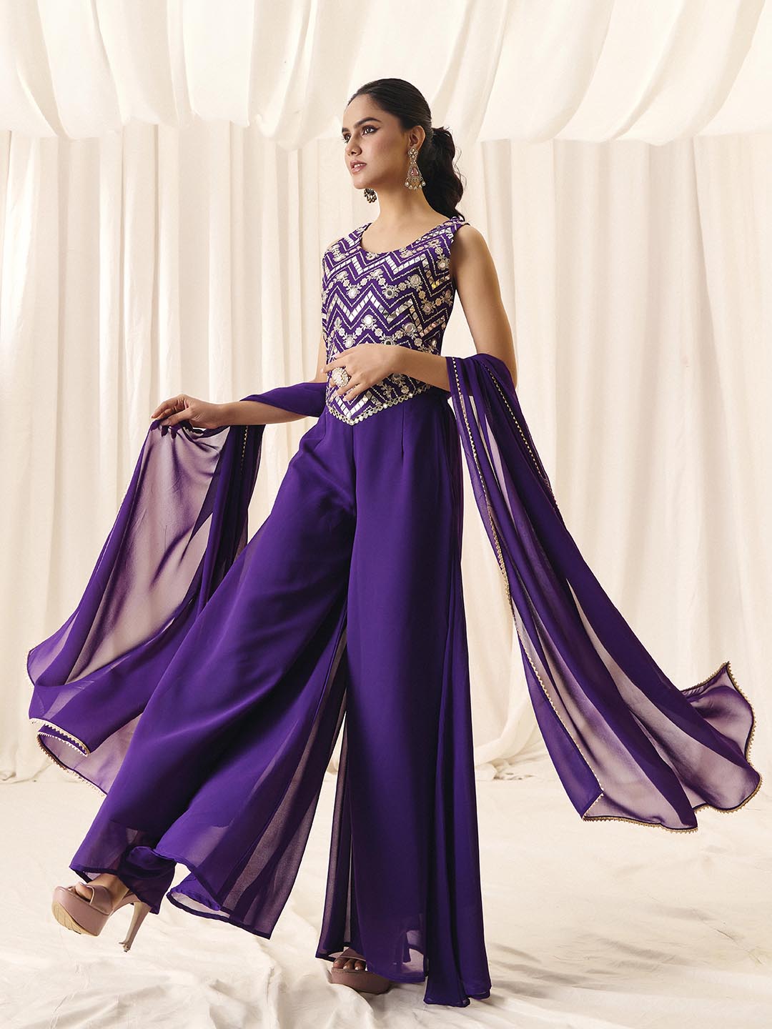 Madhuram Purple Georgette Embroidered Palazzo Suit Set | Wedding Collection  | M-2573