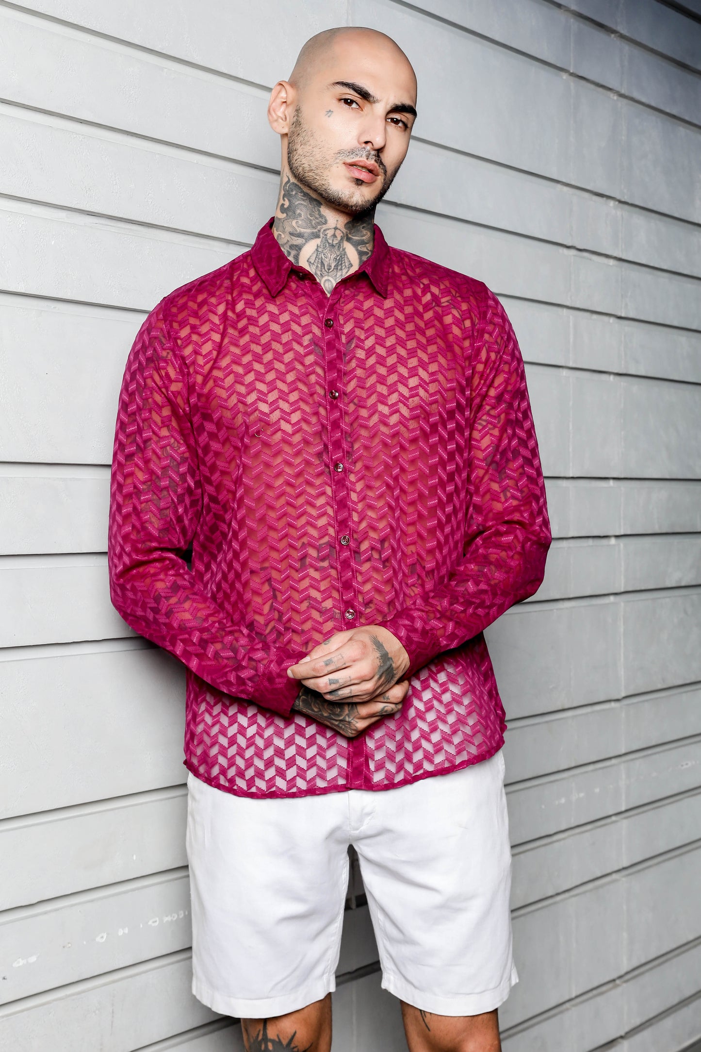 Pink Classic Semi Sheer Georgette Relaxed Fit Shirt