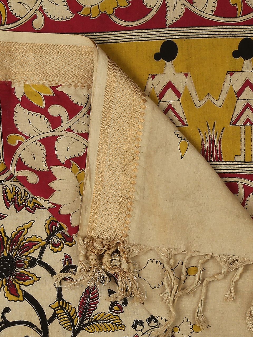 Kalamkari Mangalgiri Beige Cotton Dupatta