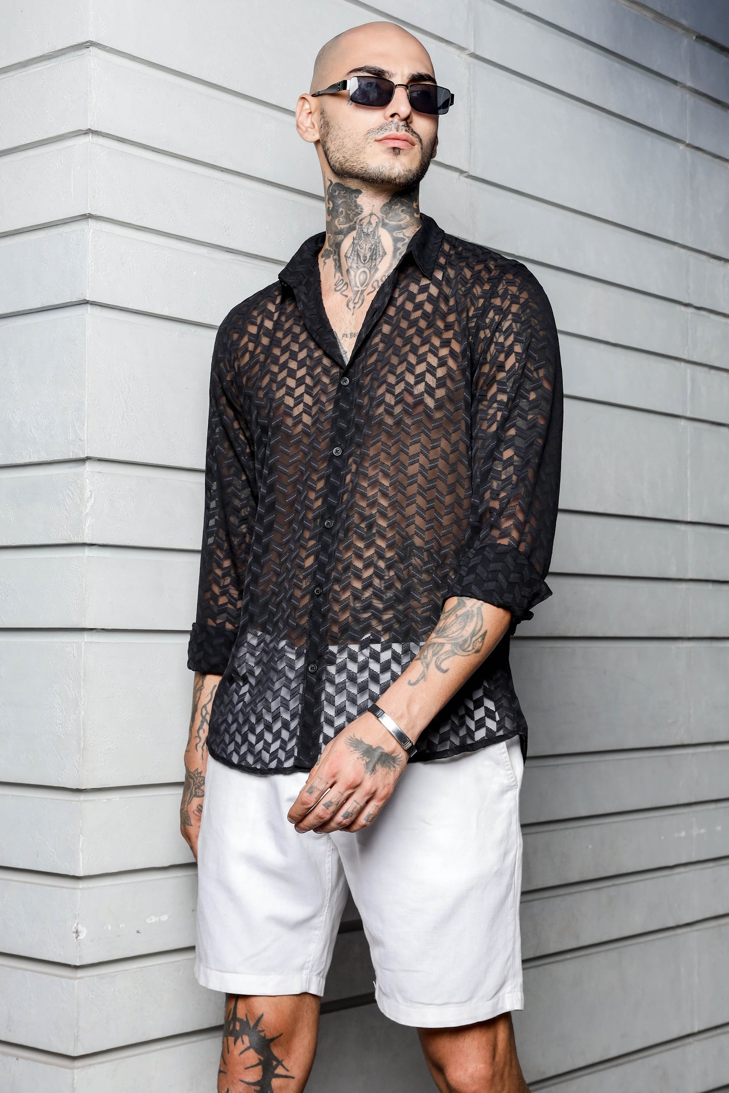 Black Semi Sheer Georgette Relaxed Fit Shirt