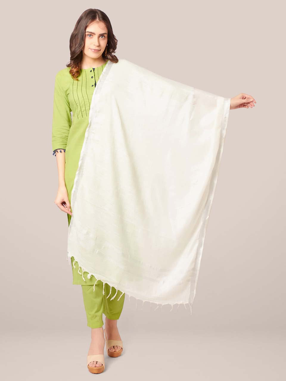 Plain Linen Multipurpose Off White Dupatta