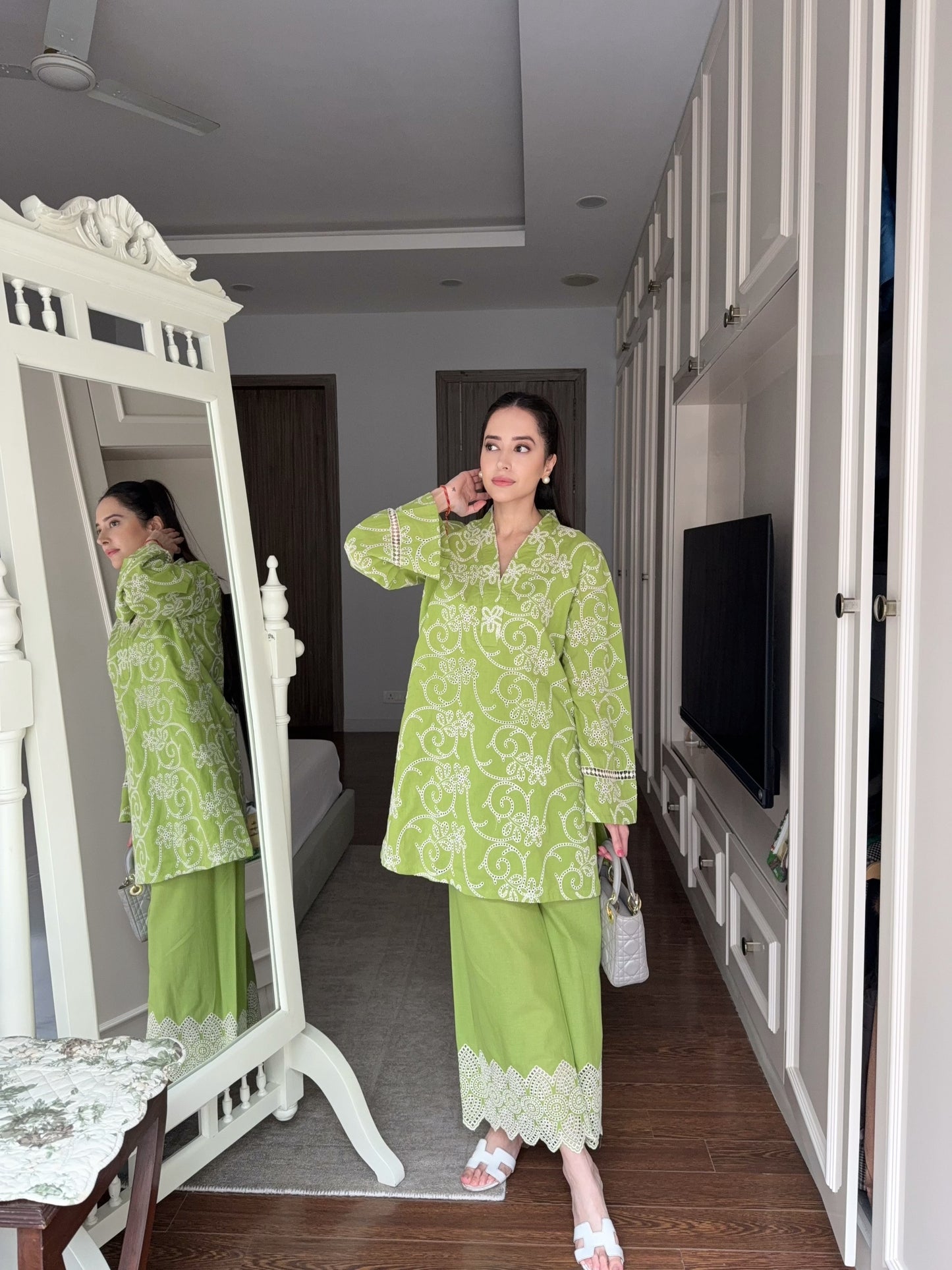 Spring Green Cutwork Coord Set