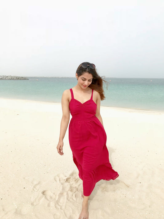 Fuchsia Red Tie Up Back Dress