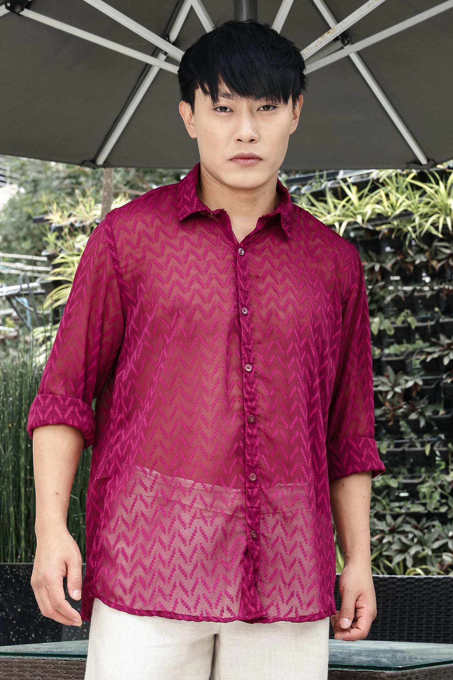 Pink Classic Semi Sheer Georgette Relaxed Fit Shirt 2.0