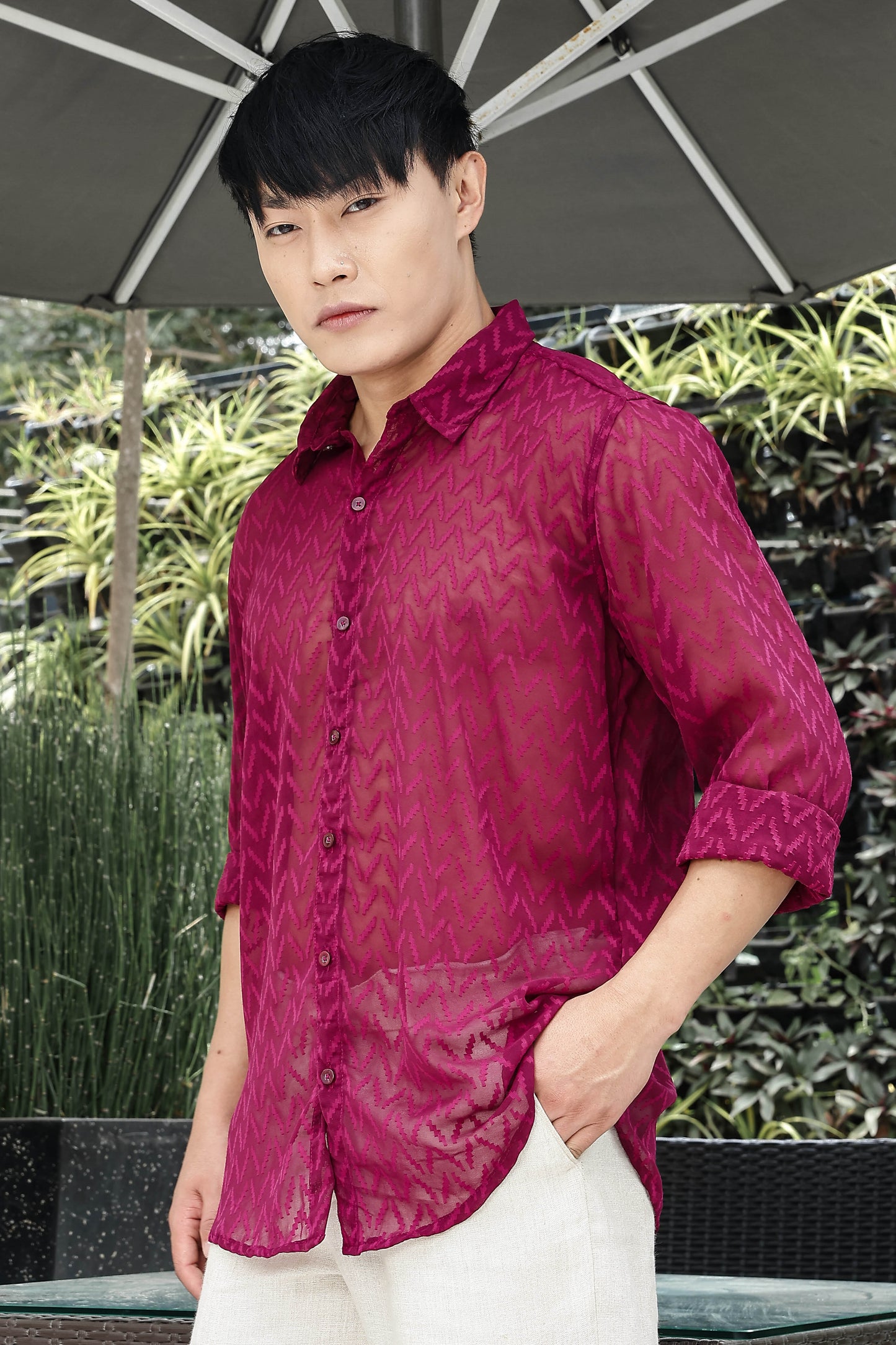 Pink Classic Semi Sheer Georgette Relaxed Fit Shirt 2.0